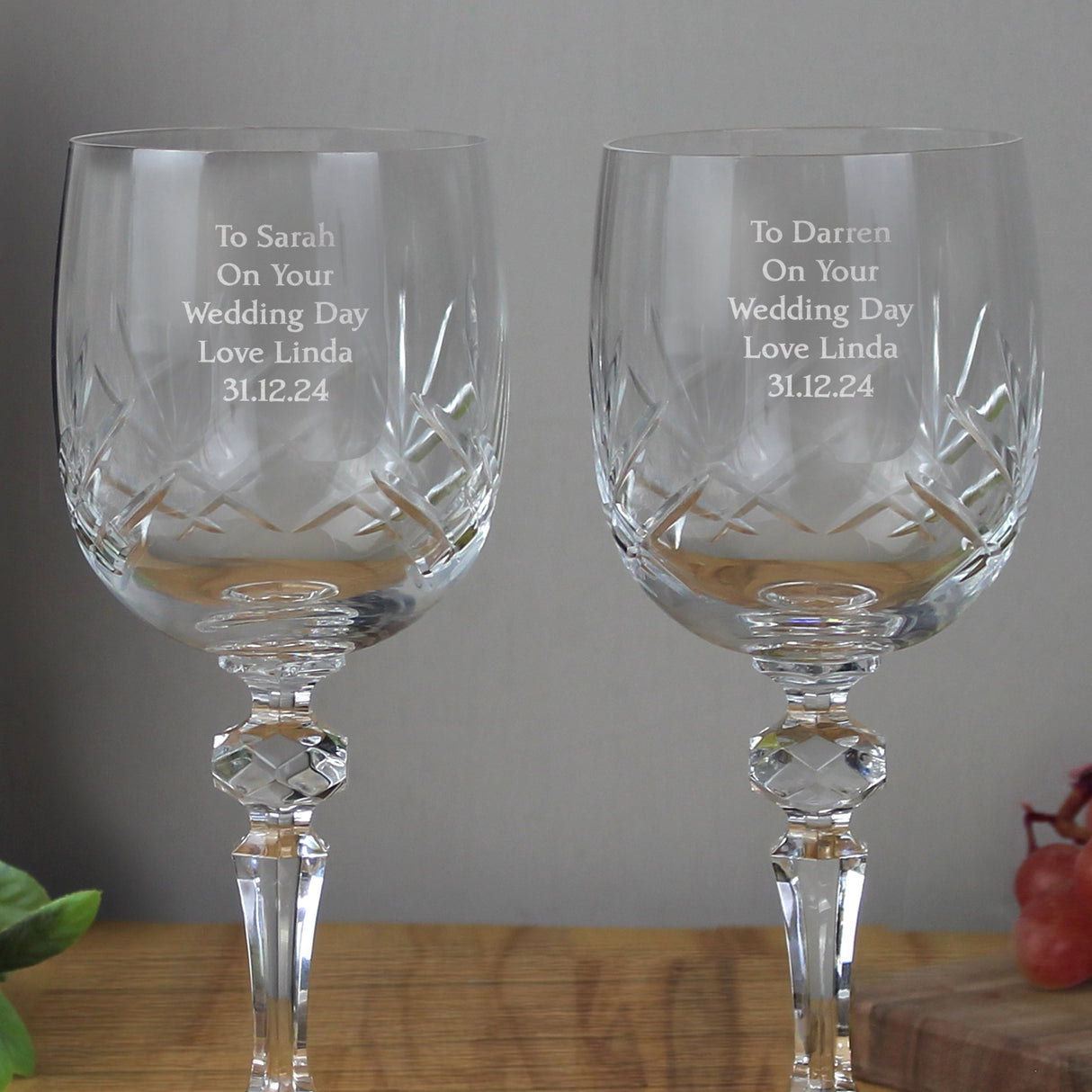 Personalised Pair of Crystal Wine Glasses: 1 - Wine Glasses By Gift Moments