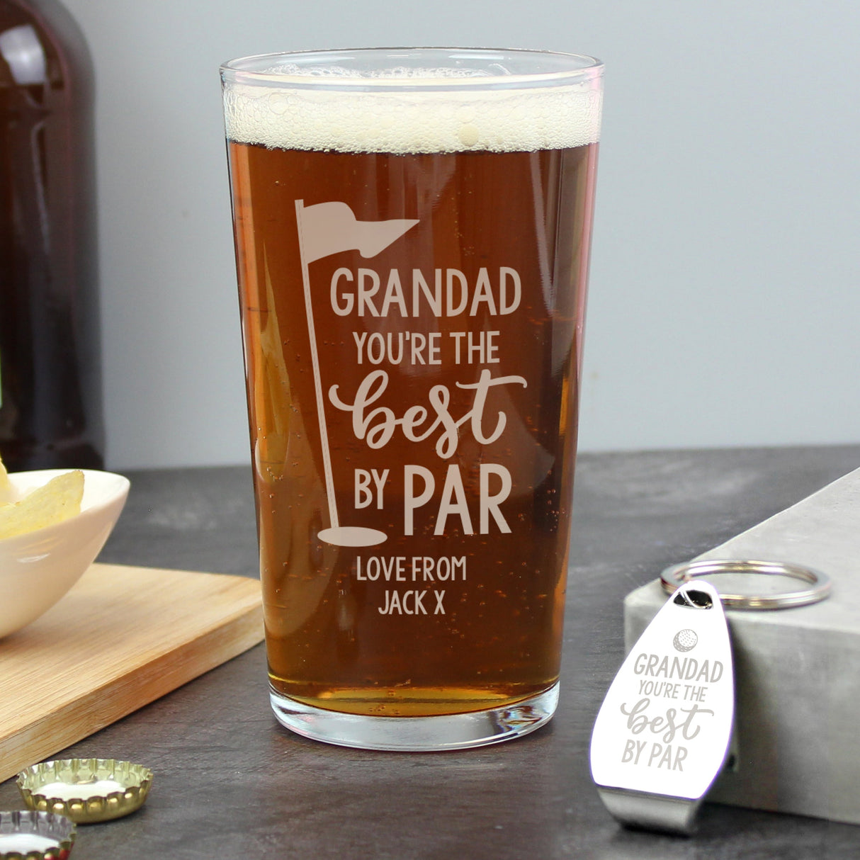 Personalised By Par Pint Glass & Bottle Opener - Shop Beer Glasses At Gift Moments - 1