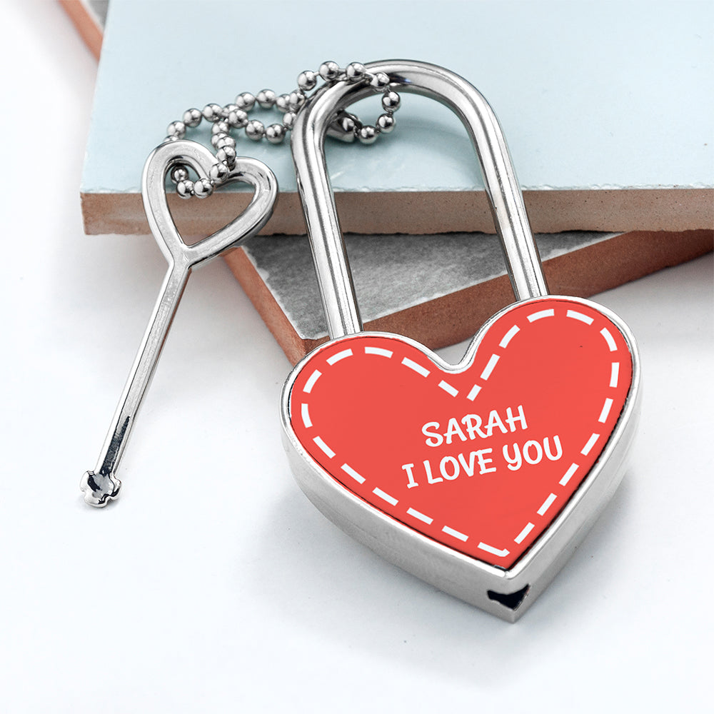 Personalised Parisienne Love Heart Padlocks: 1 - Coral Pink - Keyrings By Gift Moments