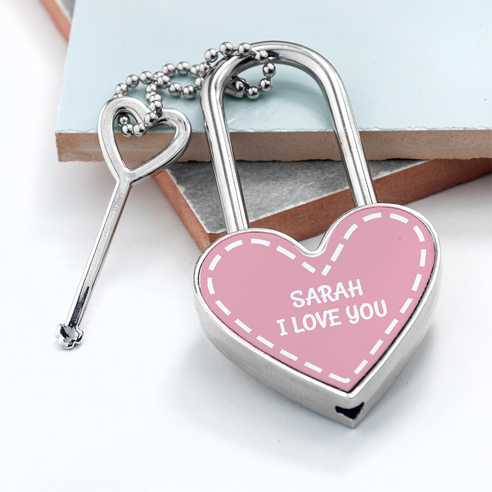 Personalised Parisienne Love Heart Padlocks: 6 - Sweet Pink - Keyrings By Gift Moments