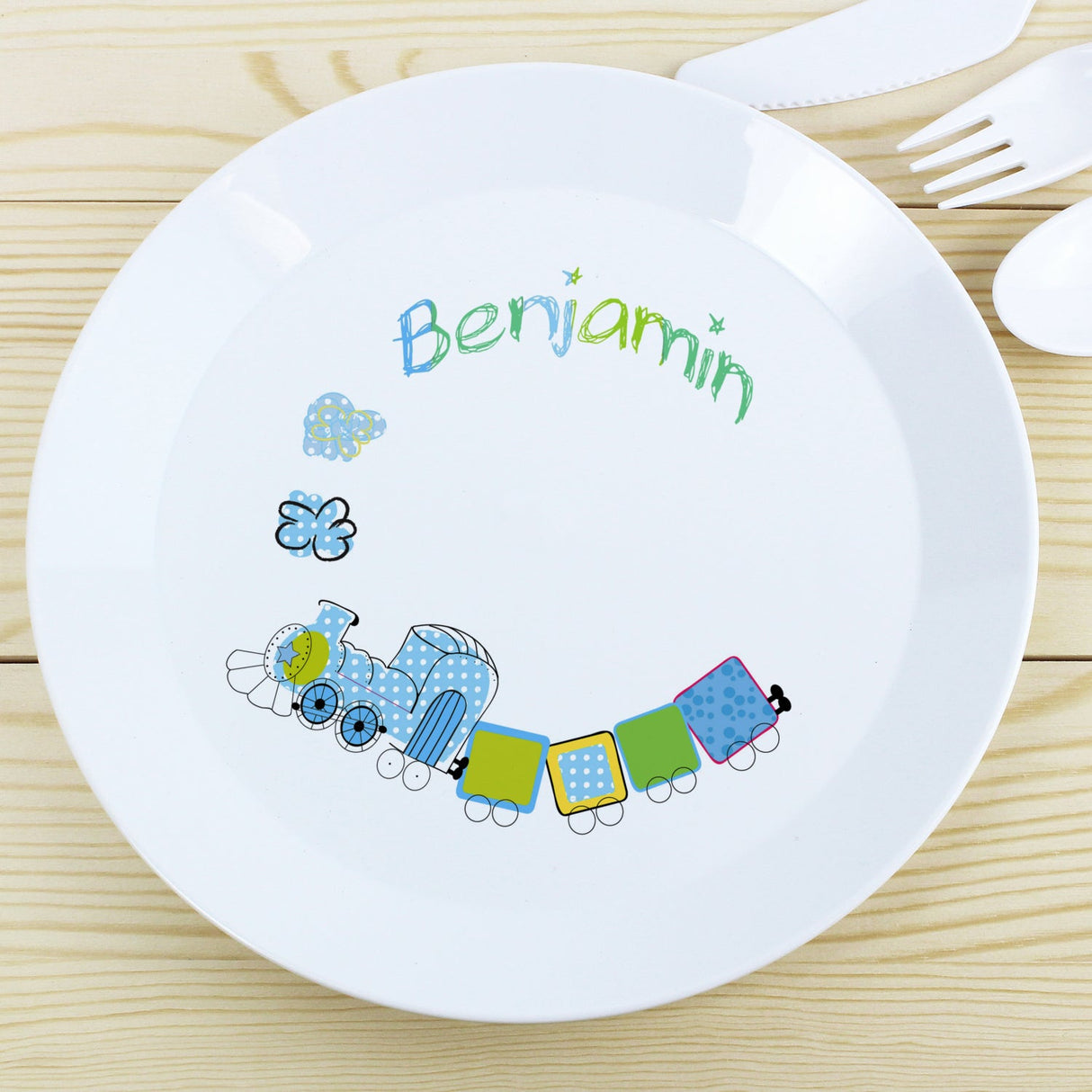 Personalised Patchwork Train Plastic Plate: 1 - Tableware By Gift Moments