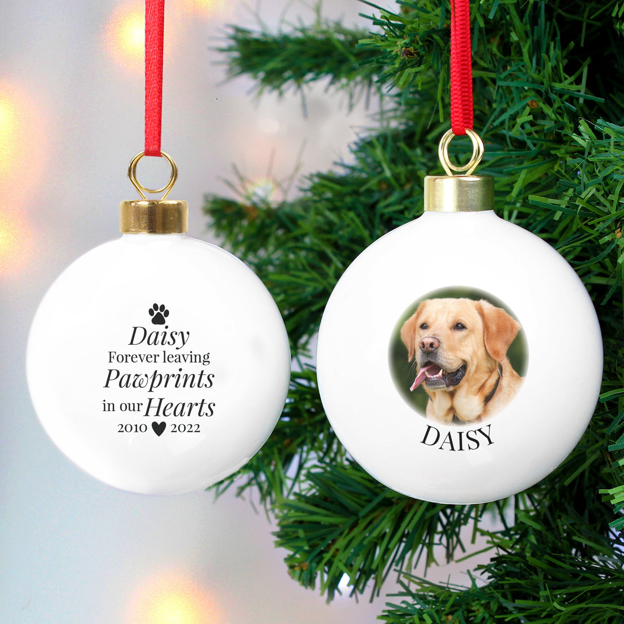 Personalised Paw Print Memorial Photo Upload Bauble: 1 - Christmas Baubles By Gift Moments
