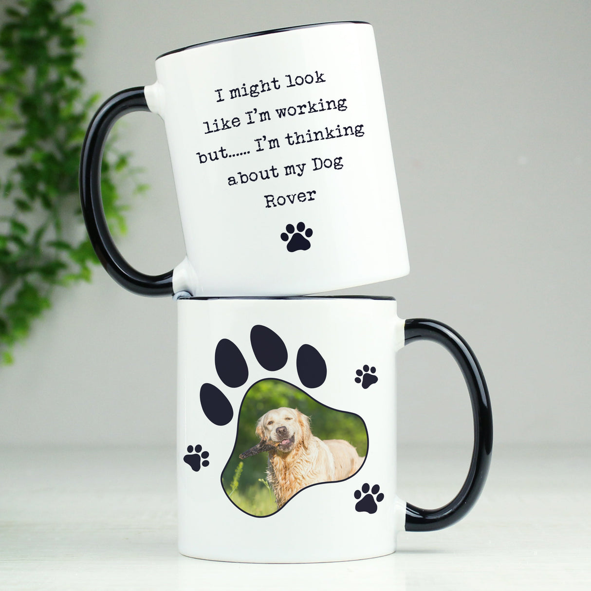 Personalised Paw Print Pet Photo Upload Black Handled Mug: 2 - Mugs By Gift Moments