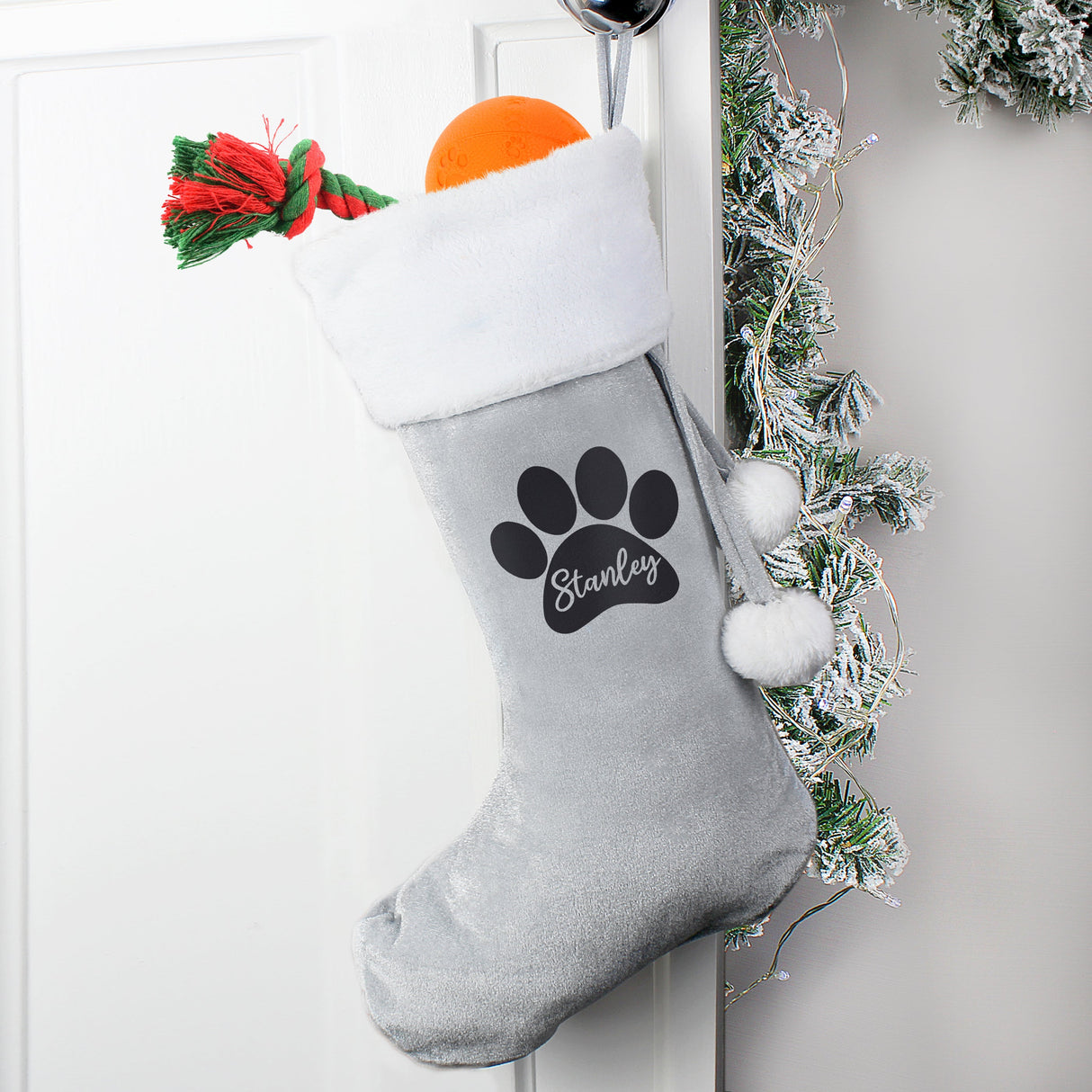 Personalised Paw Print Silver Grey Stocking: 4 - Christmas Stockings By Gift Moments