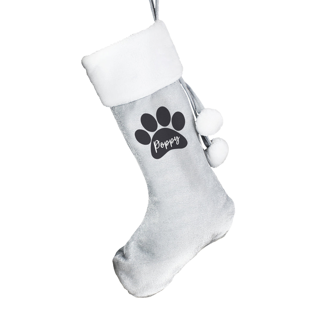 Personalised Paw Print Silver Grey Stocking: 2 - Christmas Stockings By Gift Moments