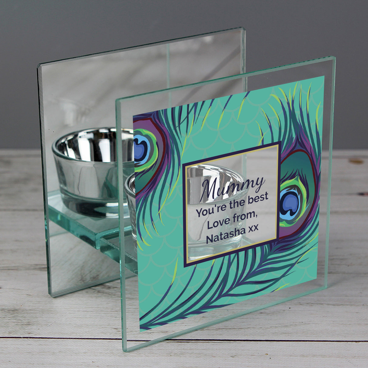 Personalised Peacock Mirrored Glass Tealight Candle Holder - Shop Candle Holders At Gift Moments - 5