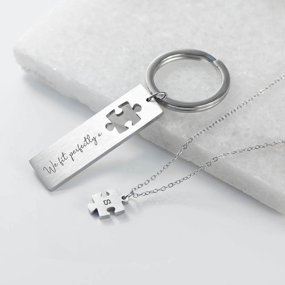 Personalised Perfect Fit Puzzle Piece Necklace & Keyring Set: 1 - Necklaces By Gift Moments