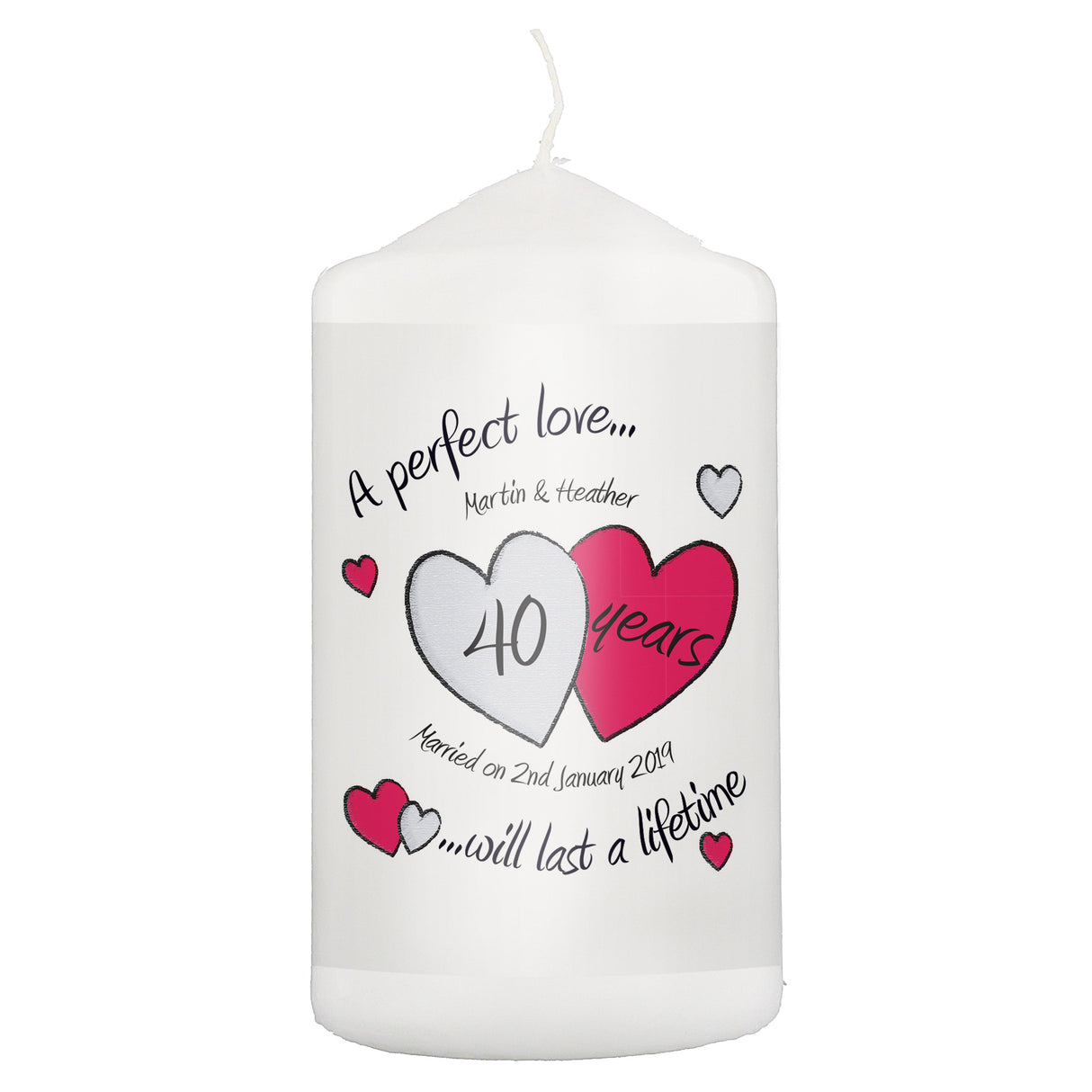 Personalised A Perfect Love Ruby Anniversary Pillar Candle: 2 - Candles By Gift Moments