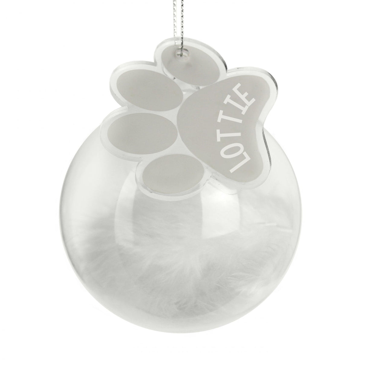 Personalised Pets White Feather Glass Bauble With Paw Print Tag: 3 - Christmas Baubles By Gift Moments
