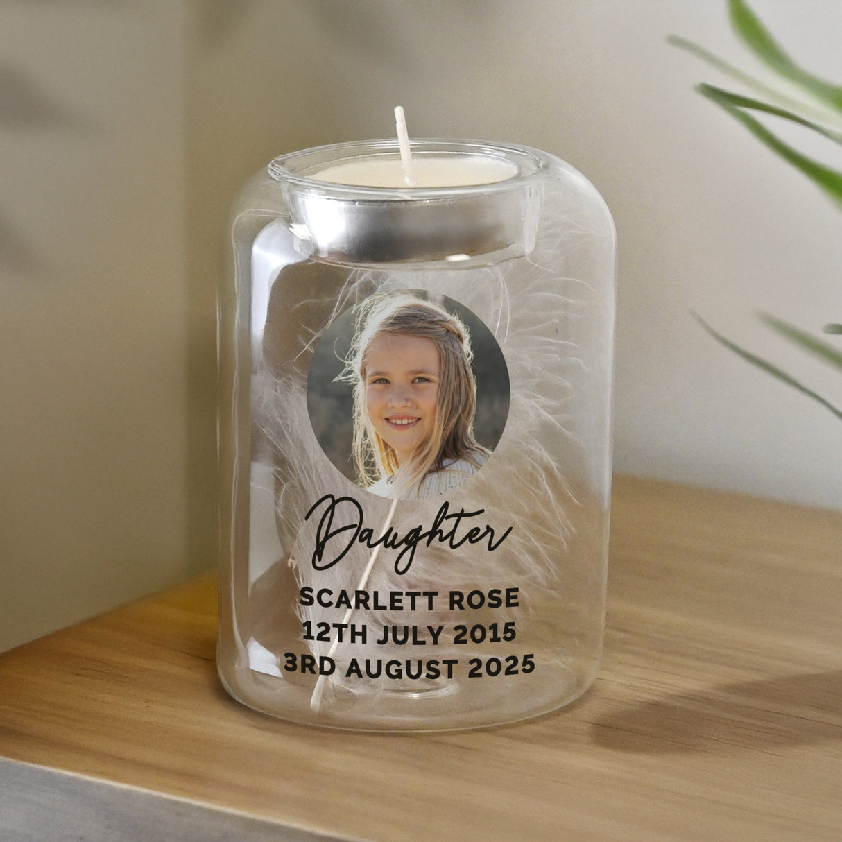 Personalised Photo Upload Memorial Feather Tealight Holder: 3 - Candle Holders By Gift Moments