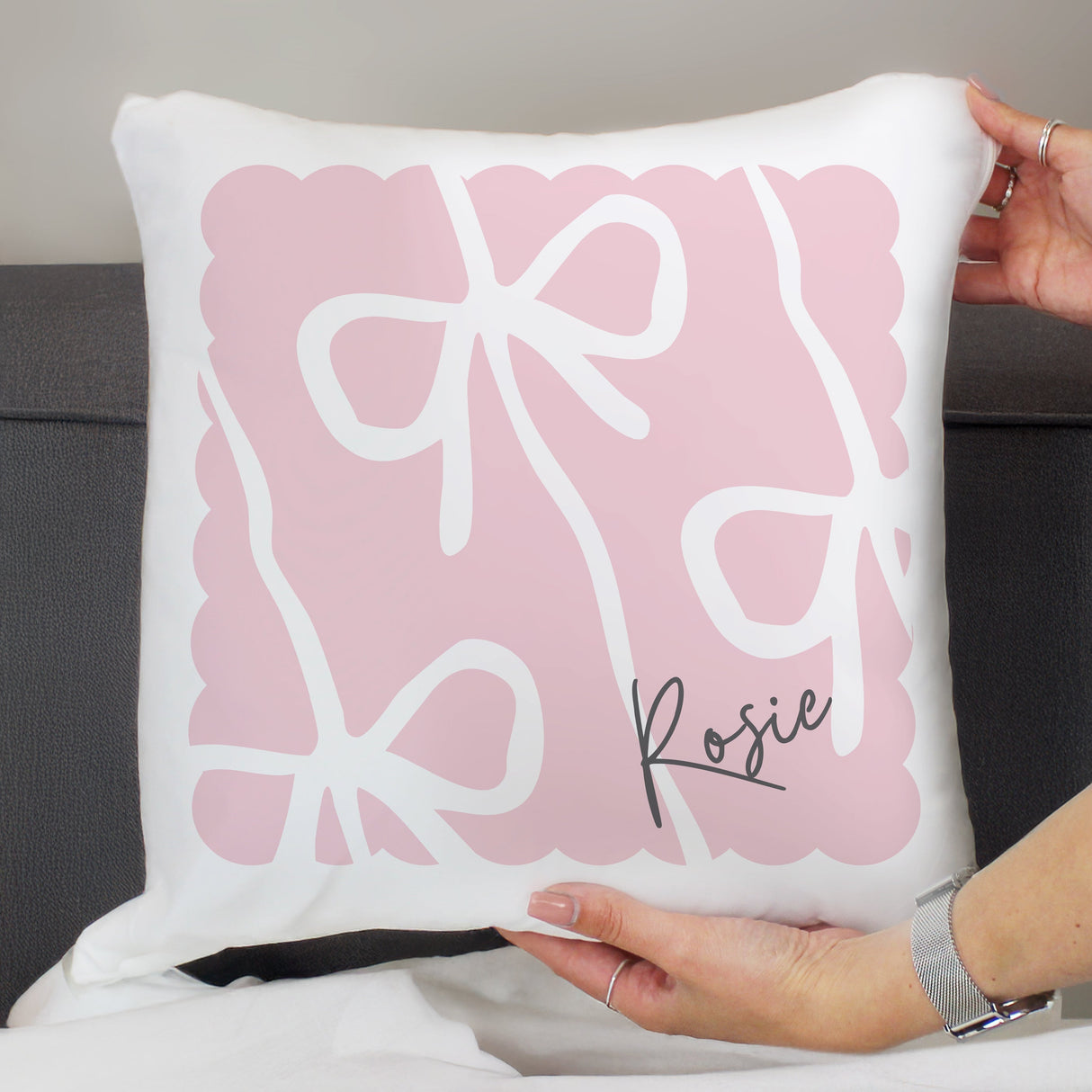 Personalised Pink Bow Cushion: 2 - Cushions By Gift Moments