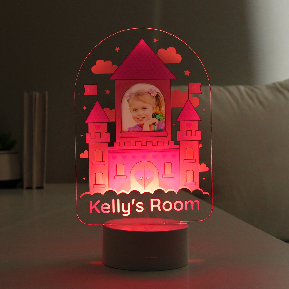 Personalised Pink Castle Photo Upload LED Colour Changing Night Light: 6 - LED Lighting By Gift Moments