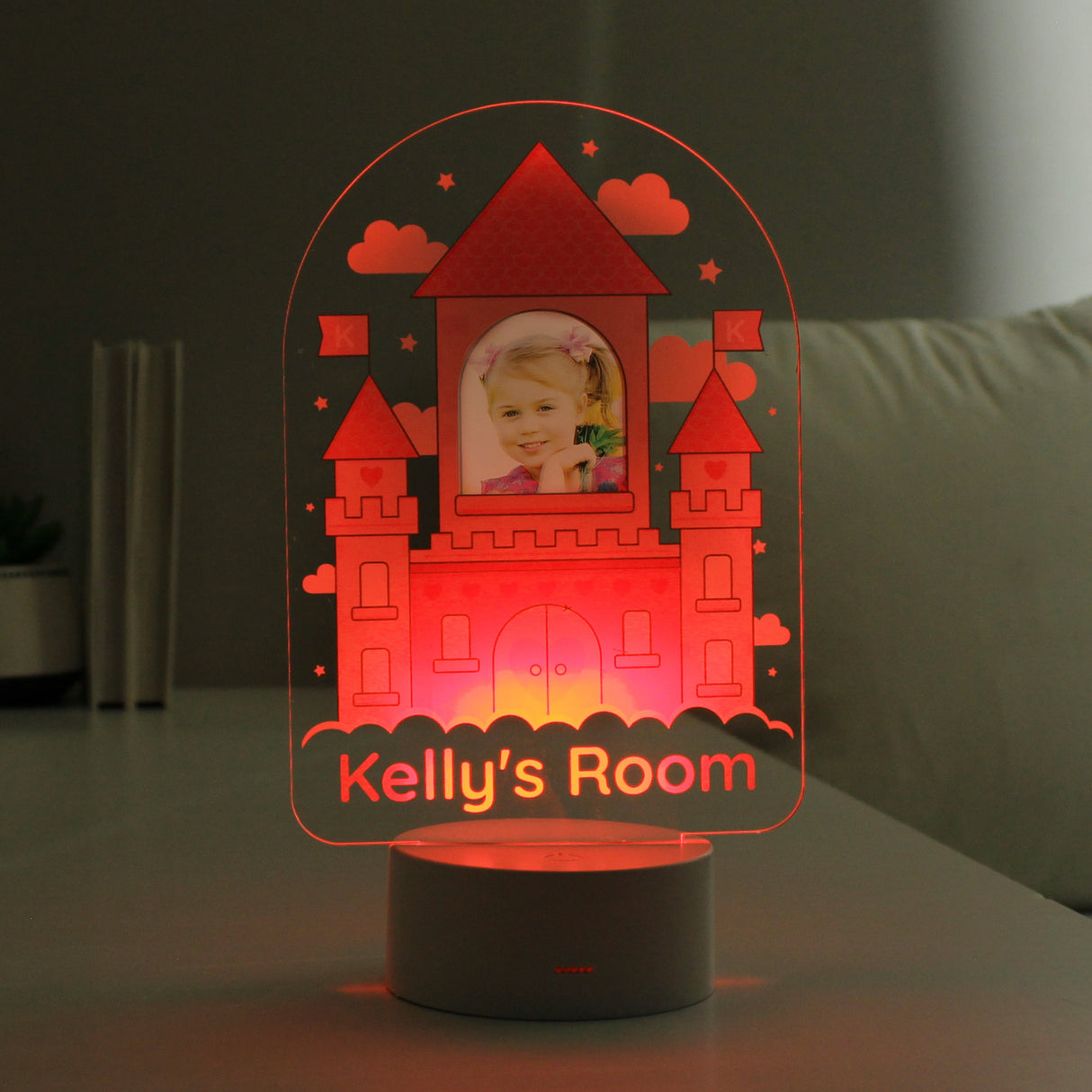 Personalised Pink Castle Photo Upload LED Colour Changing Night Light: 7 - LED Lighting By Gift Moments