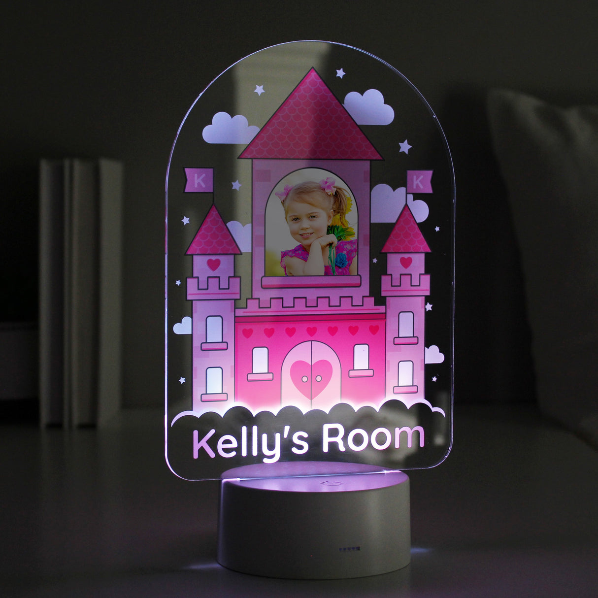 Personalised Pink Castle Photo Upload LED Colour Changing Night Light: 1 - LED Lighting By Gift Moments