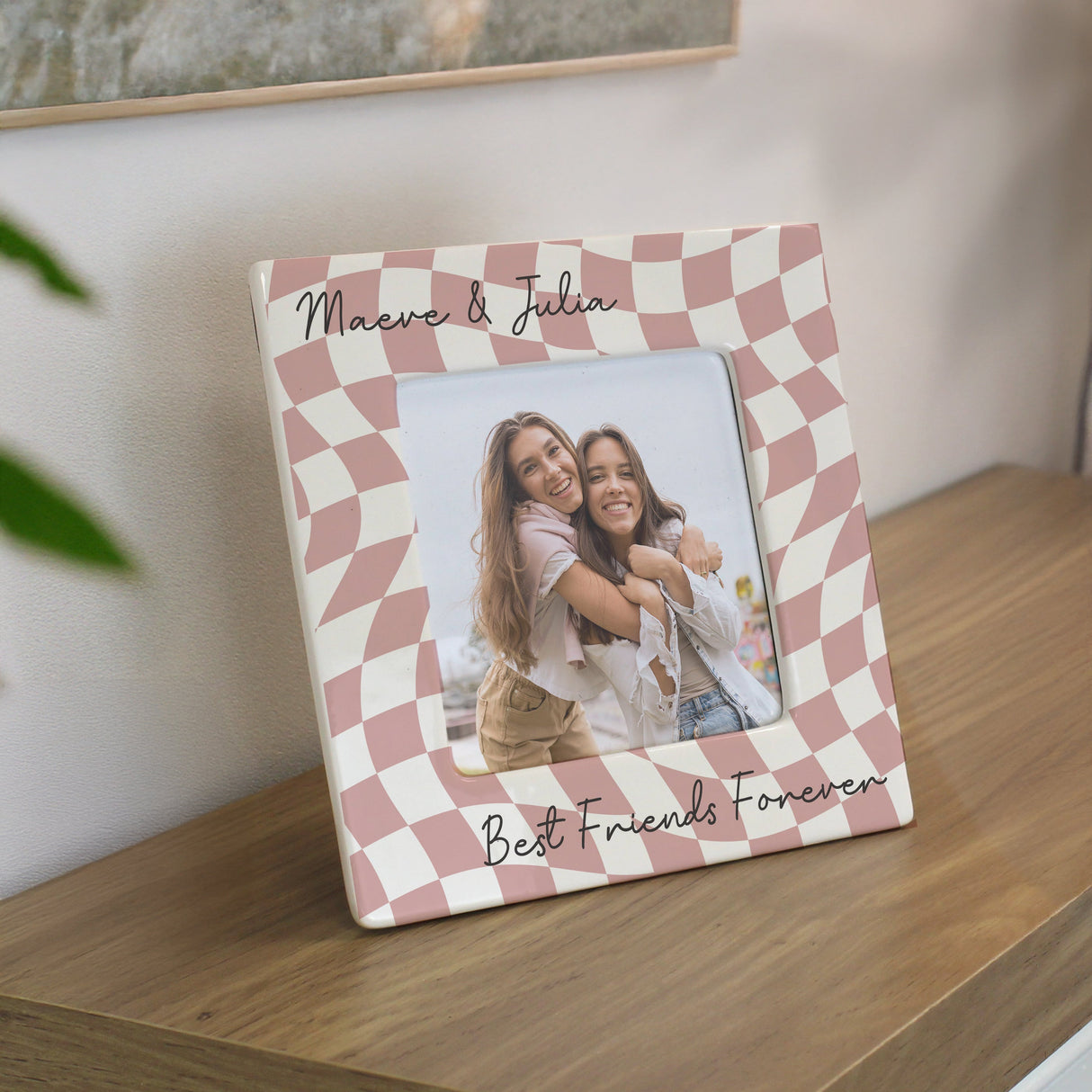 Personalised Pink Checkerboard Ceramic 4x4 Frame: 3 - Photo Frames By Gift Moments