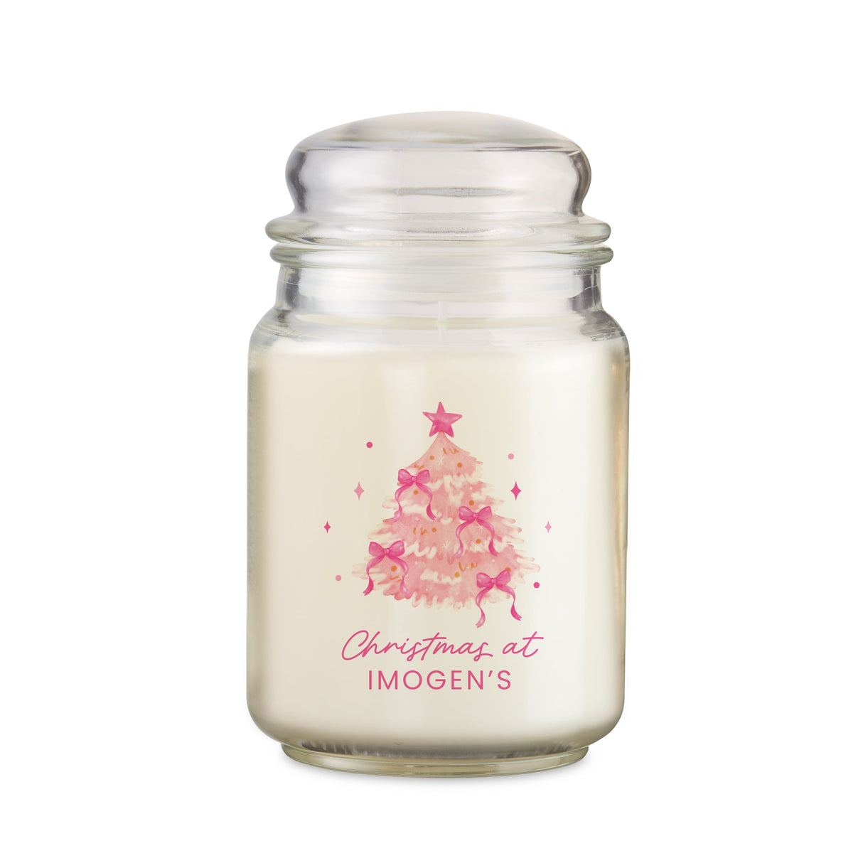 Personalised Pink Christmas Tree Large Candle Jar: 4 - Candles By Gift Moments