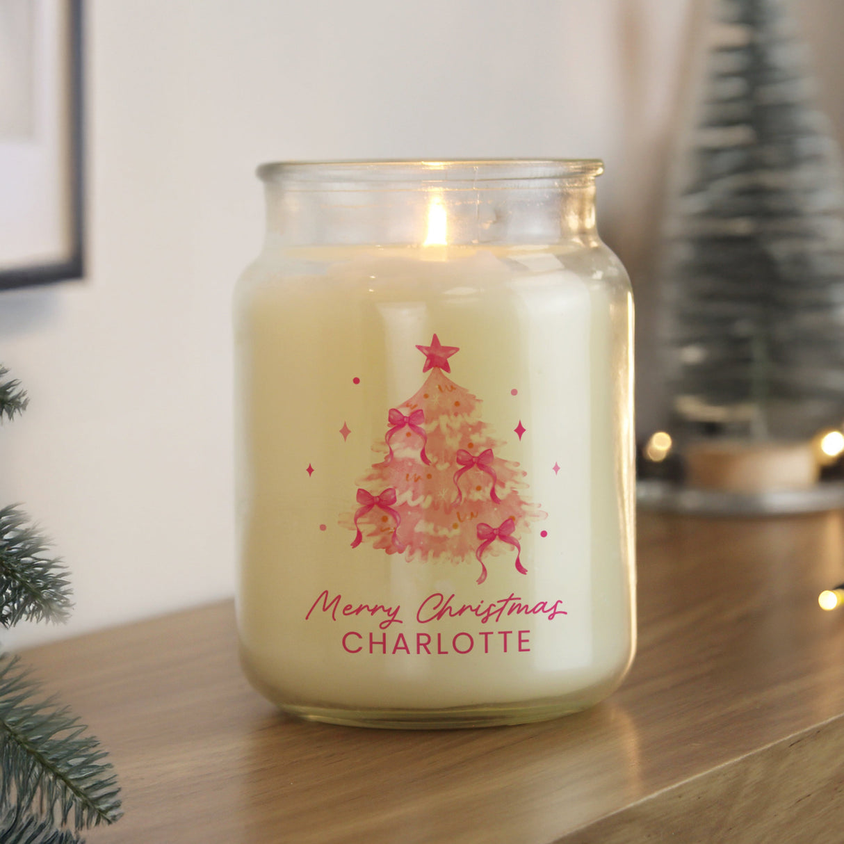 Personalised Pink Christmas Tree Large Candle Jar: 1 - Candles By Gift Moments