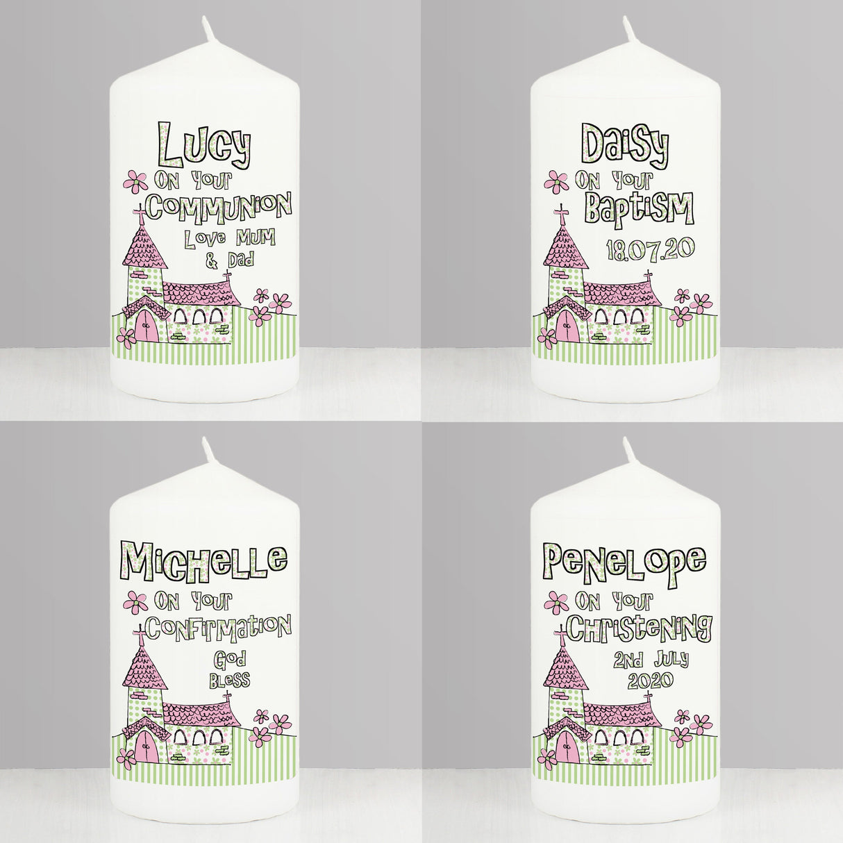 Personalised Pink Church Pillar Candle - Shop Candles At Gift Moments - 3