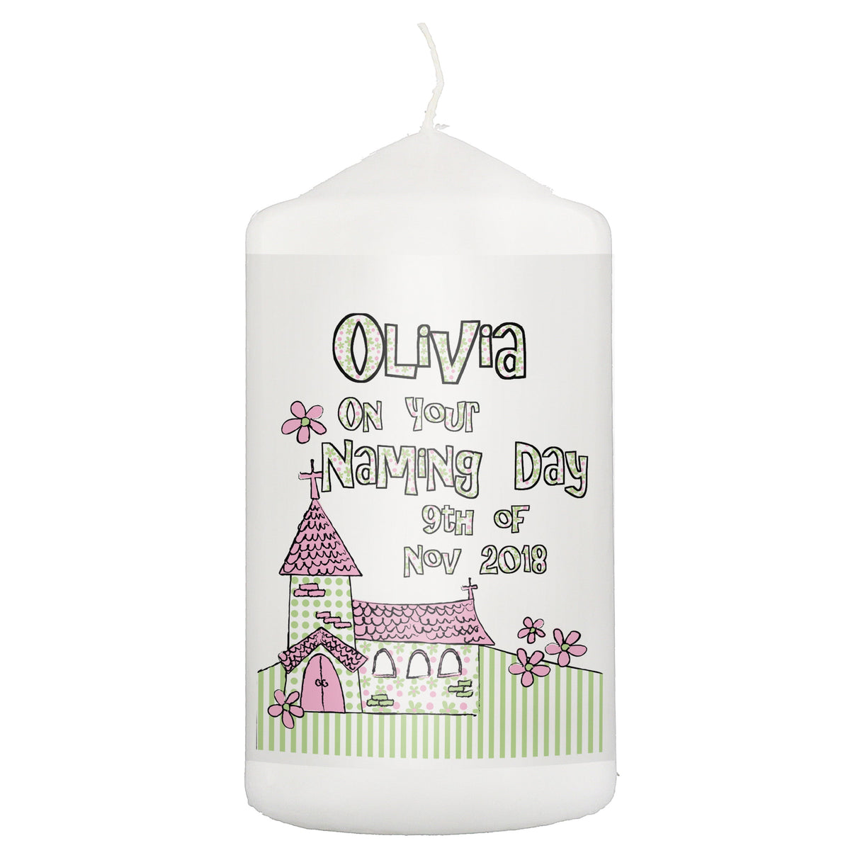 Personalised Pink Church Pillar Candle - Shop Candles At Gift Moments - 2