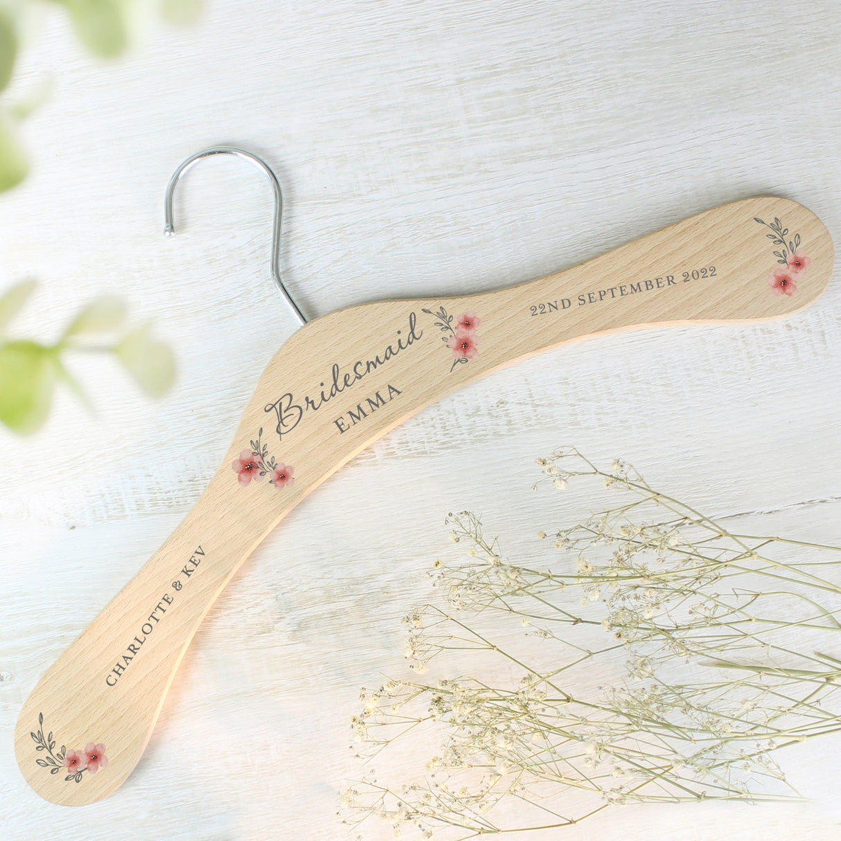 Personalised Pink Floral Wooden Hanger: 5 - Keepsakes By Gift Moments