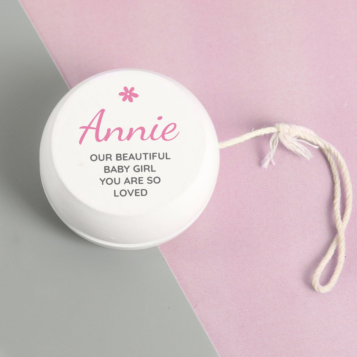 Personalised Pink Flower White Wooden Yoyo: 1 - Toys By Gift Moments