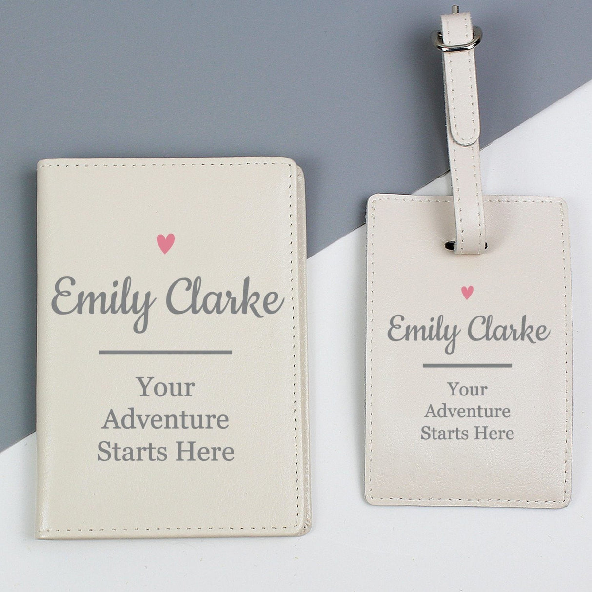 Personalised Pink Heart Cream Passport Holder & Luggage Tag Set - Shop Passport Holders At Gift Moments - 1