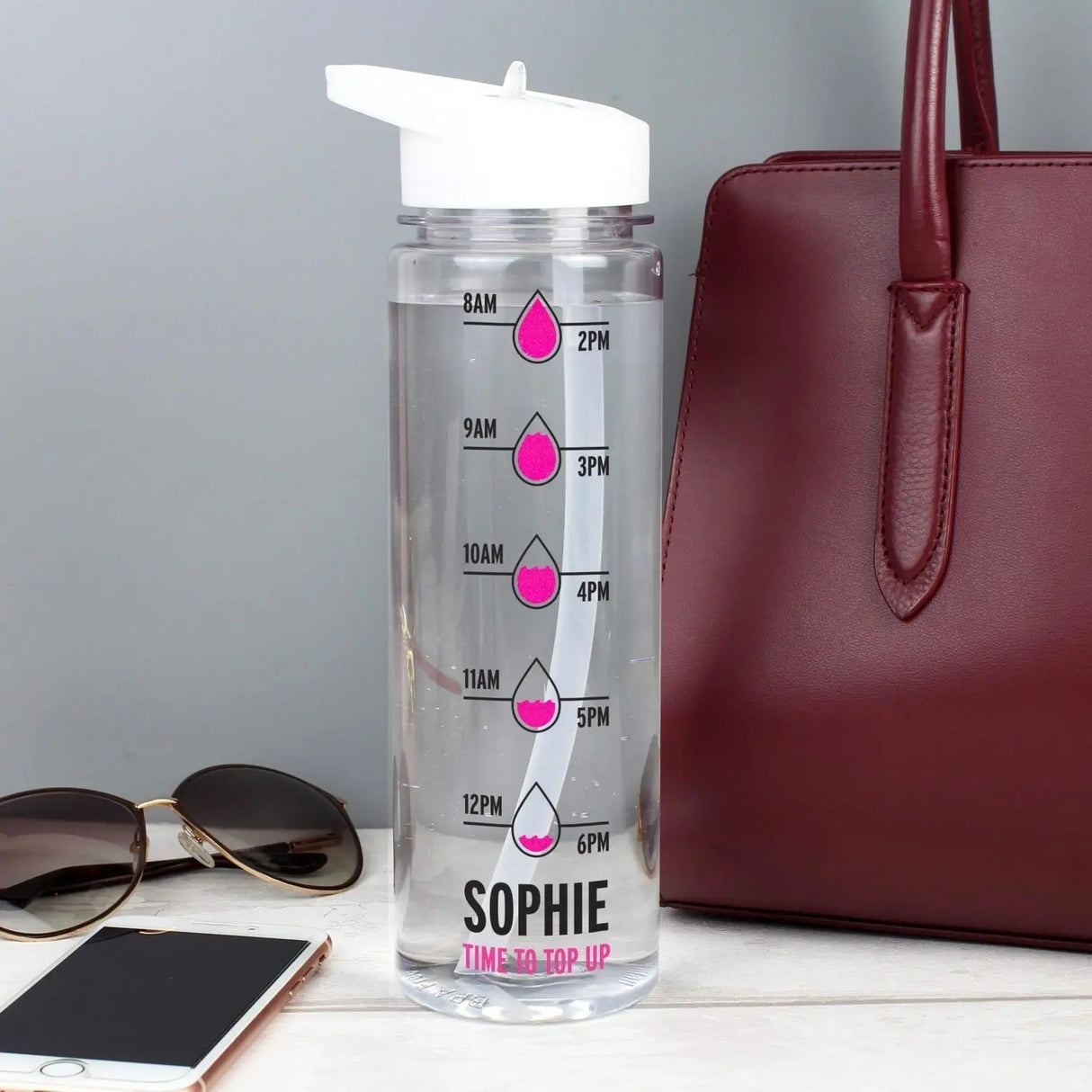 Personalised Pink ’Hydration Tracker’ Water Bottle: 2 - Water Bottles By Gift Moments