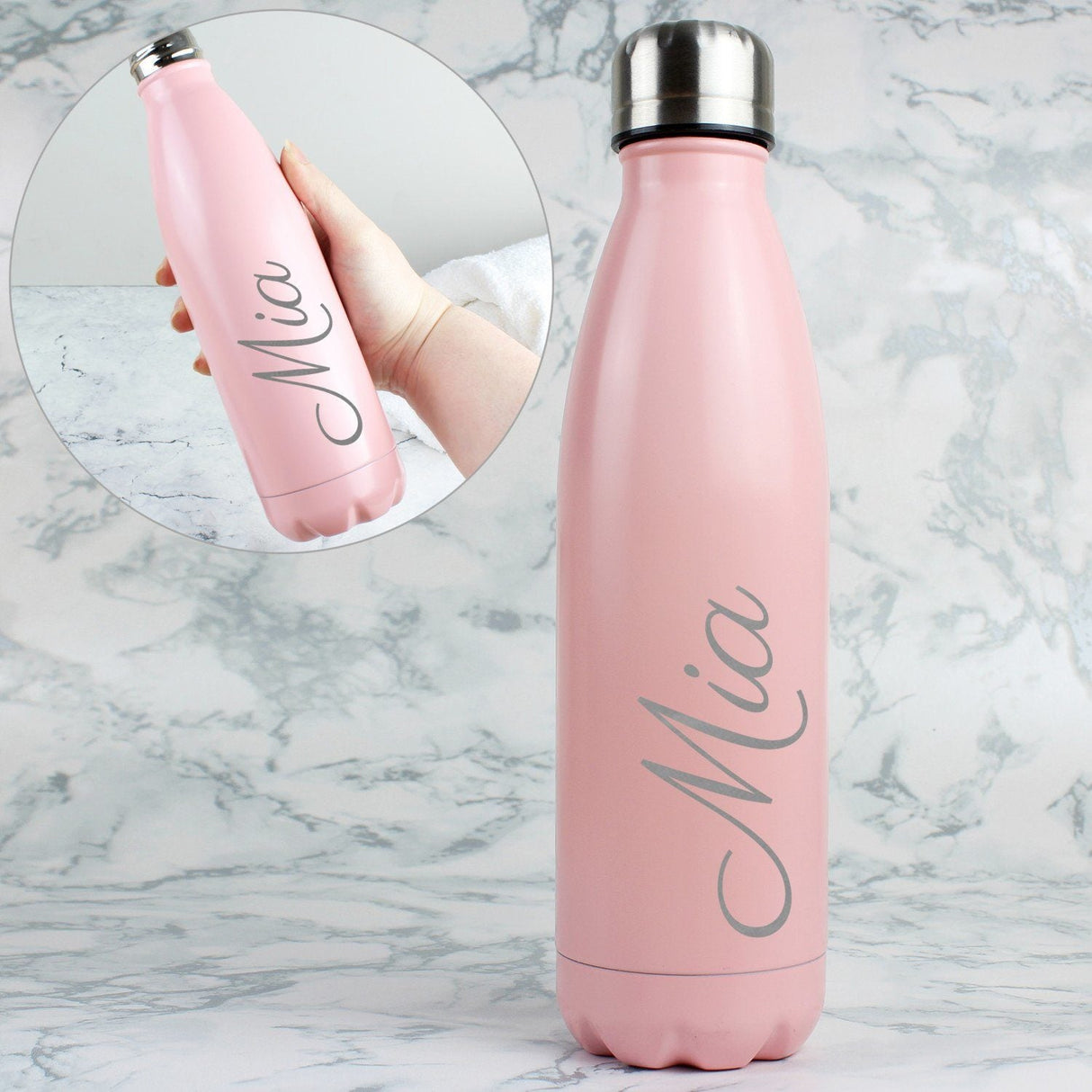 Personalised Pink Metal Insulated Drinks Bottle: 2 - Water Bottles By Gift Moments