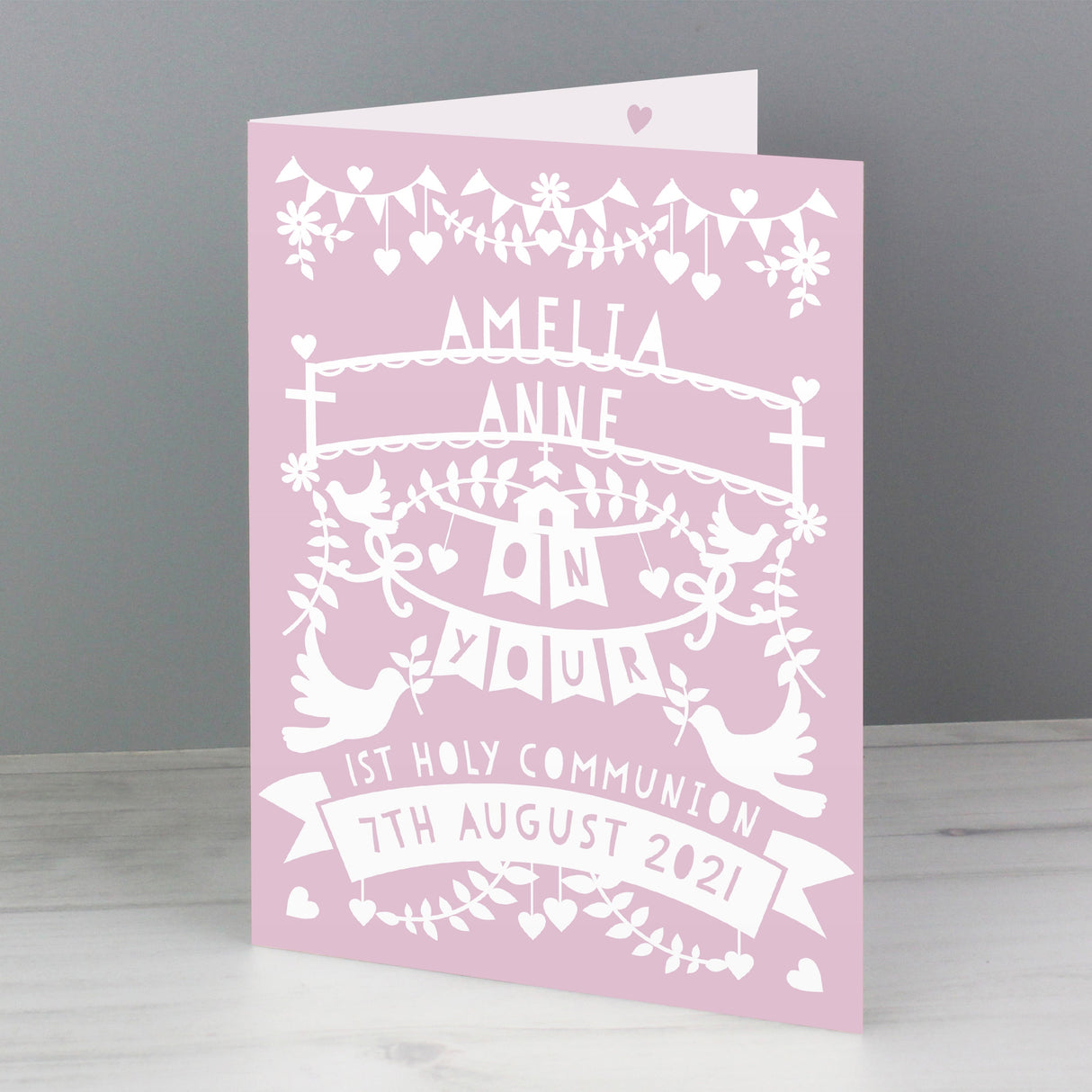 Personalised Pink Papercut Style Card: 5 - Greeting Cards By Gift Moments