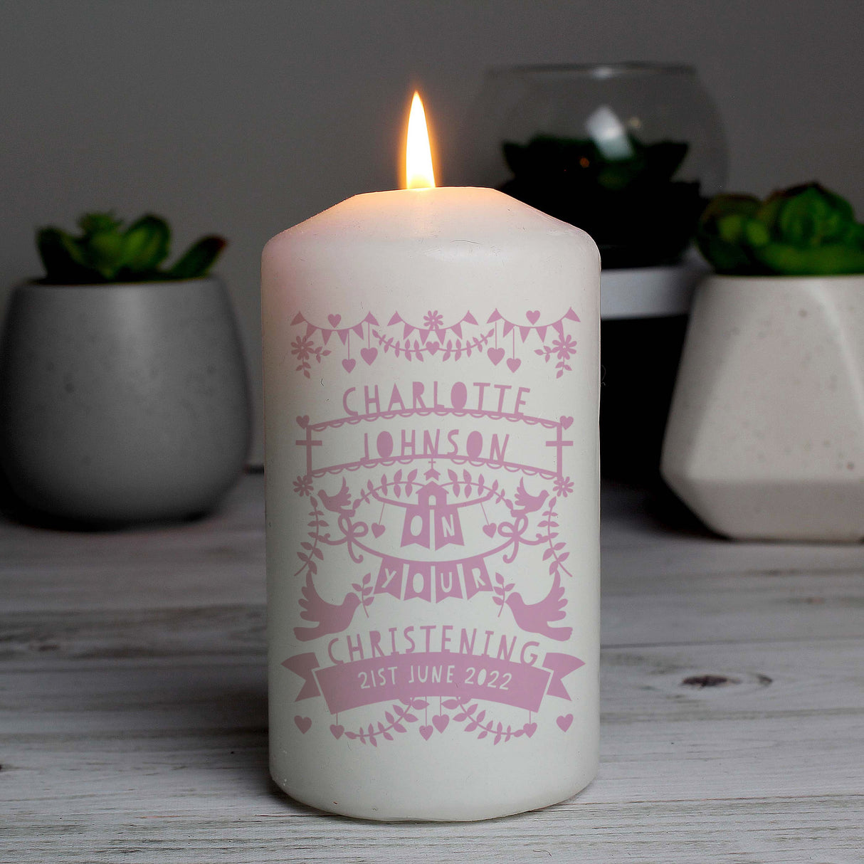 Personalised Pink Papercut Style Pillar Candle - Shop Candles At Gift Moments - 7