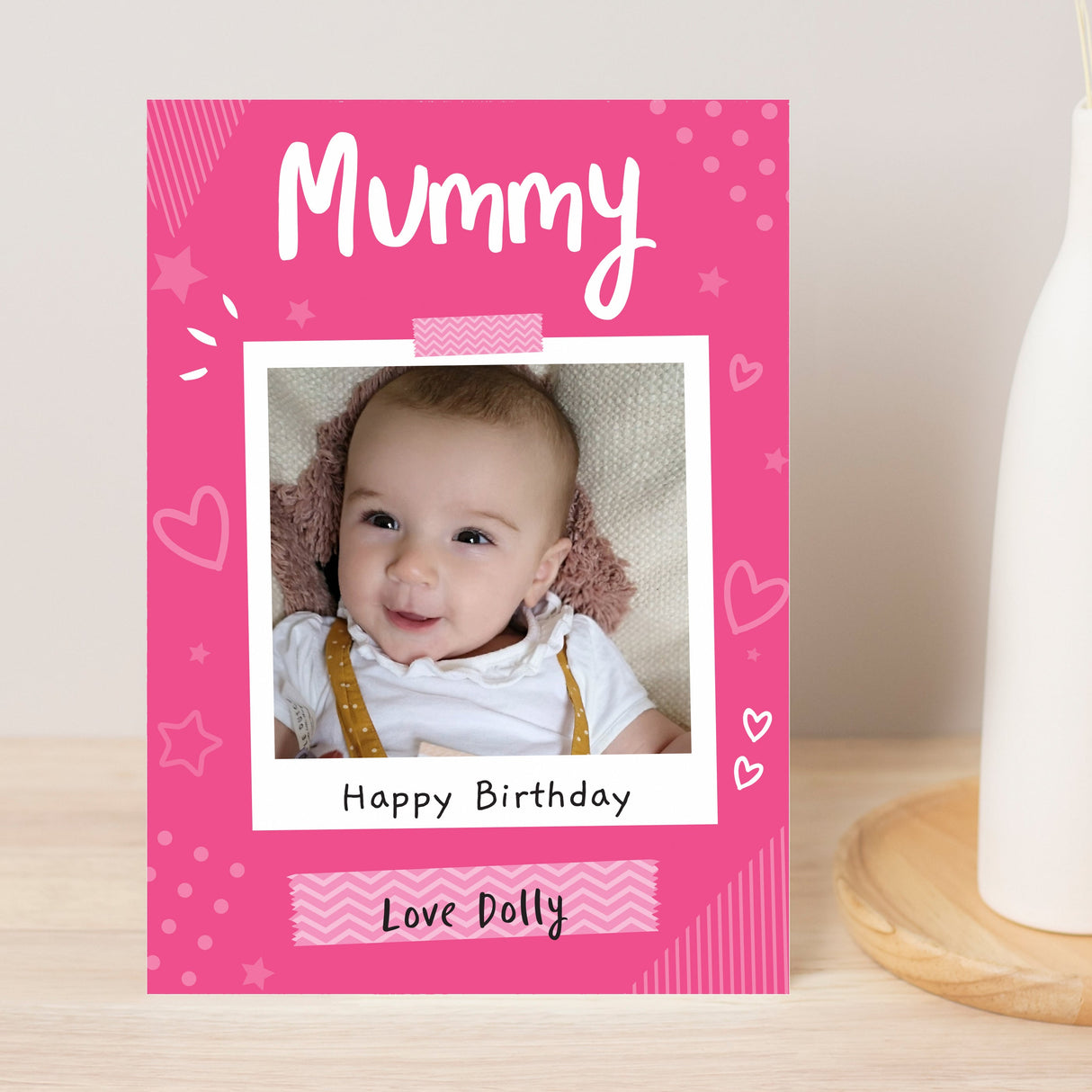 Personalised Pink Polaroid Wreath Photo Upload Card: 2 - Greeting Cards By Gift Moments