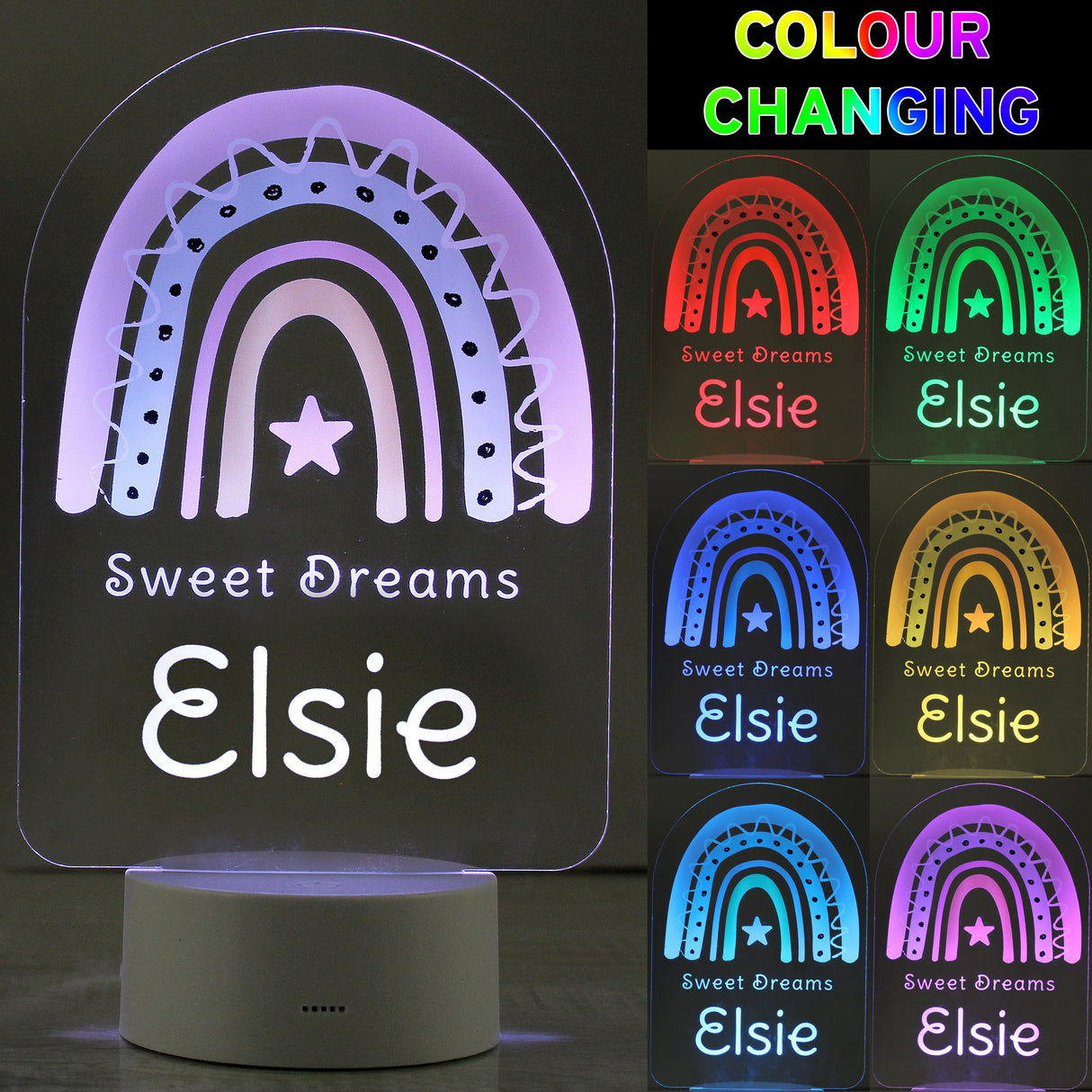Personalised Pink Rainbow LED Colour Changing Night Light: 3 - LED Lighting By Gift Moments