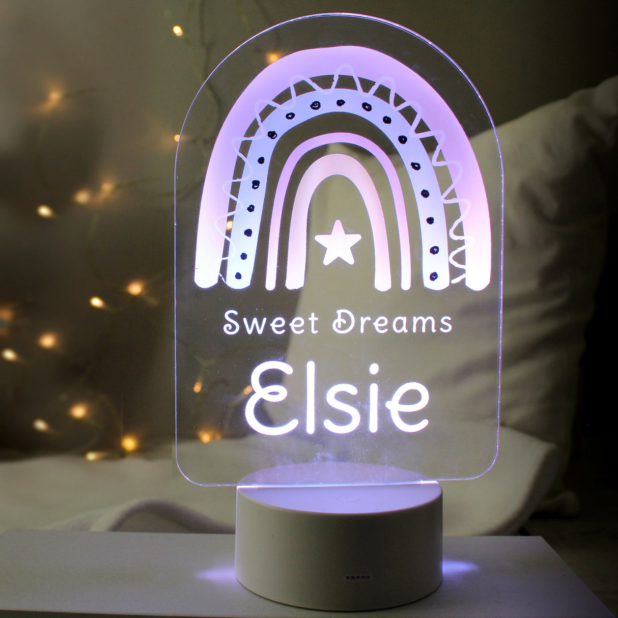 Personalised Pink Rainbow LED Colour Changing Night Light: 1 - LED Lighting By Gift Moments