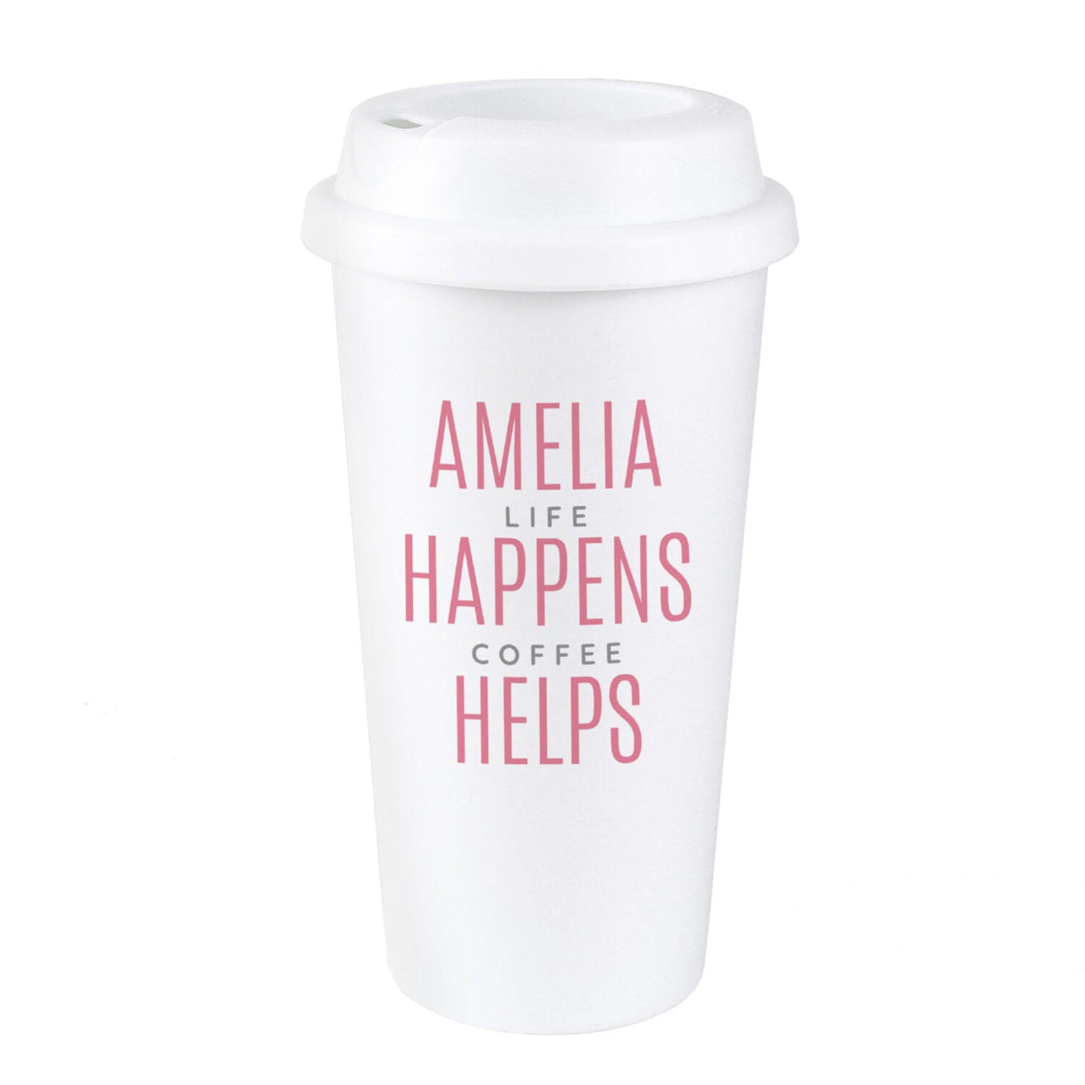 Personalised Pink Text Slogan Insulated Reusable Eco Travel Cup: 6 - Travel Mugs By Gift Moments