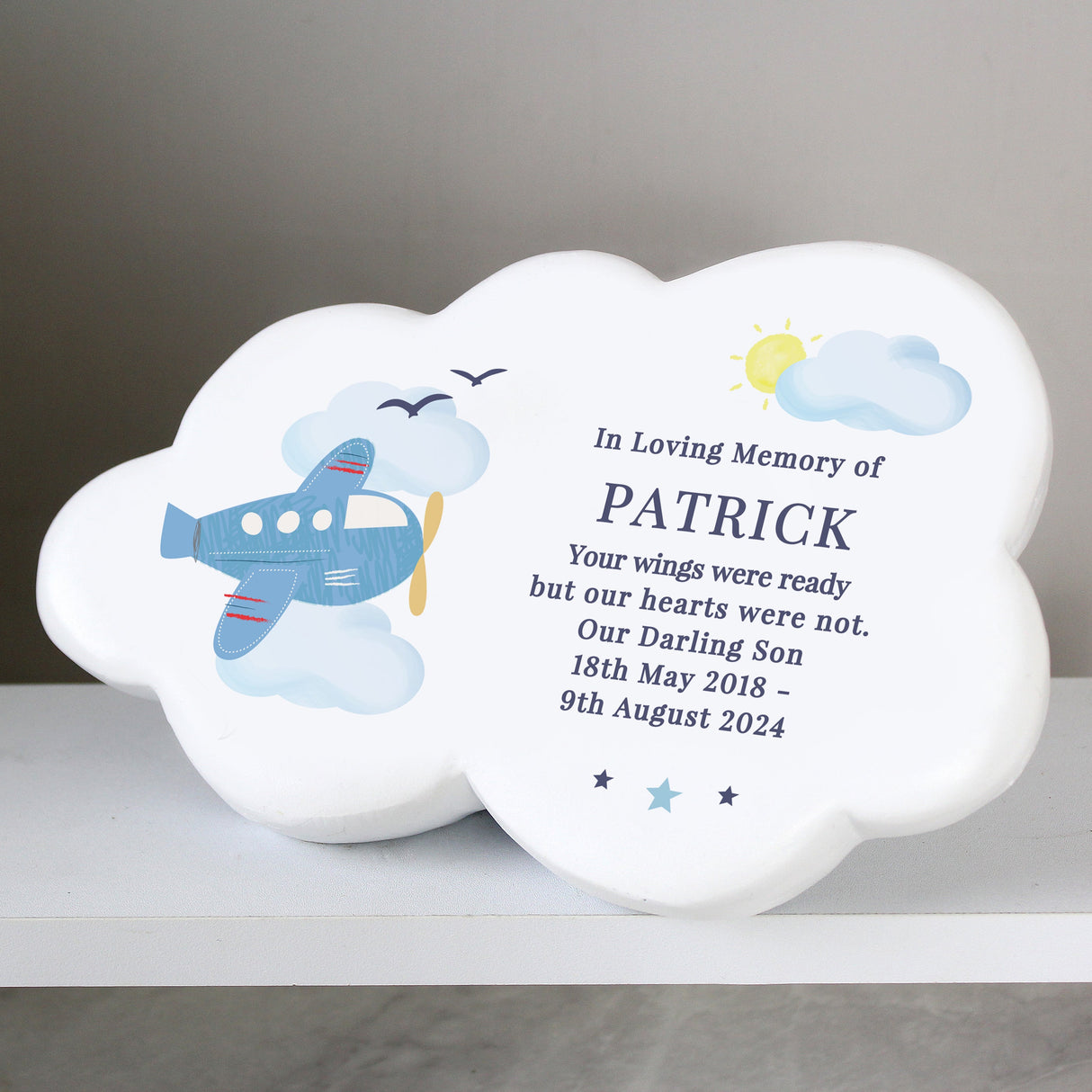 Personalised Plane Resin Memorial Cloud: 2 - Memorials By Gift Moments