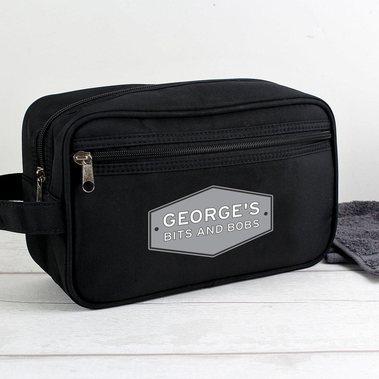 Personalised Plaque Black Toiletry Bag: 5 - Toiletry & Makeup Bags By Gift Moments
