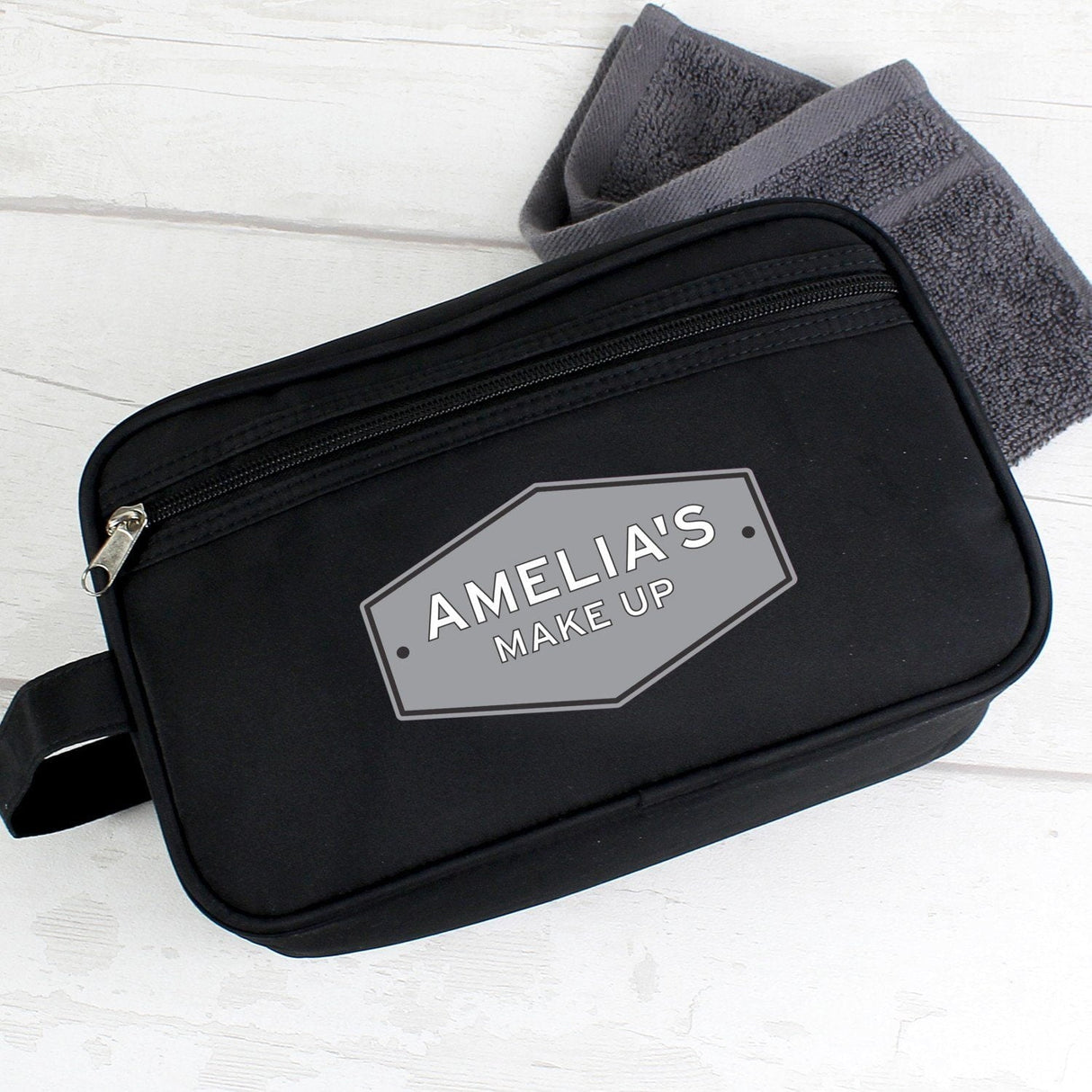 Personalised Plaque Black Toiletry Bag: 2 - Toiletry & Makeup Bags By Gift Moments