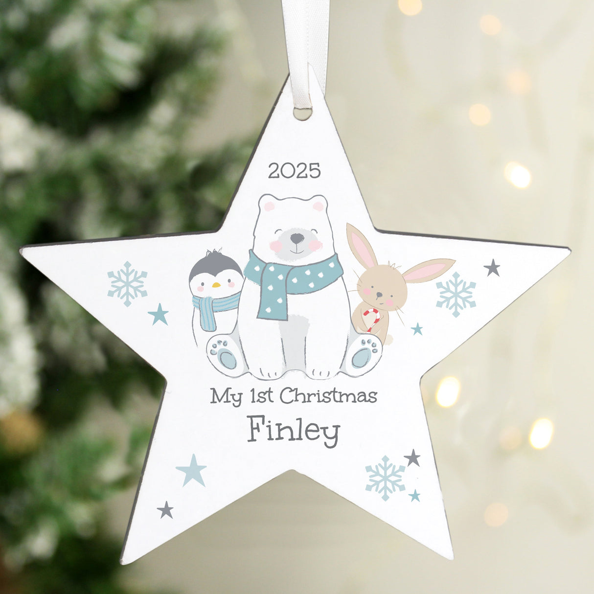 Personalised Polar Bear Christmas Star Ornament - Shop Christmas Decorations At Gift Moments - 1