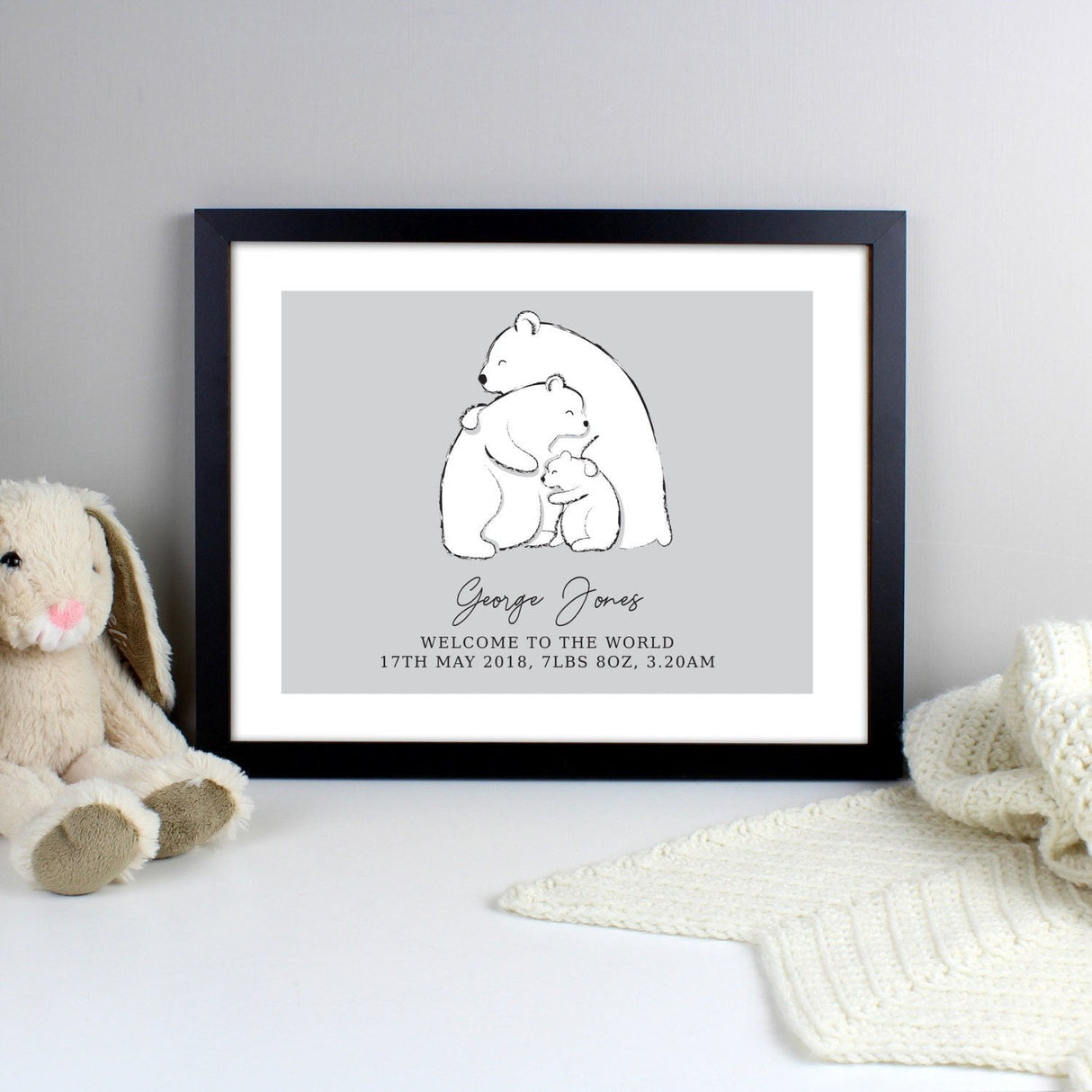 Personalised Polar Bear Family Black Framed Print: 2 - Framed Prints By Gift Moments