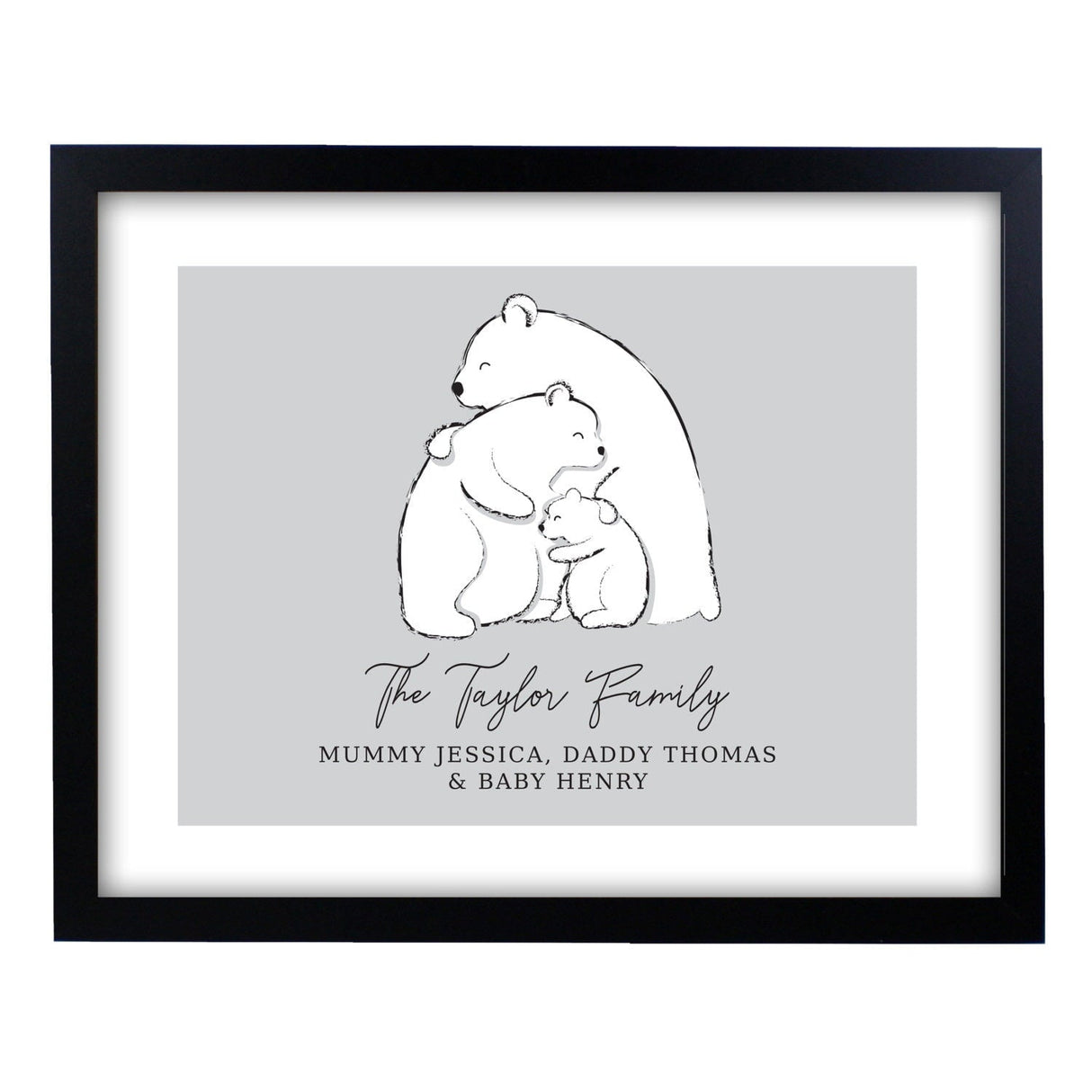 Personalised Polar Bear Family Black Framed Print: 4 - Framed Prints By Gift Moments