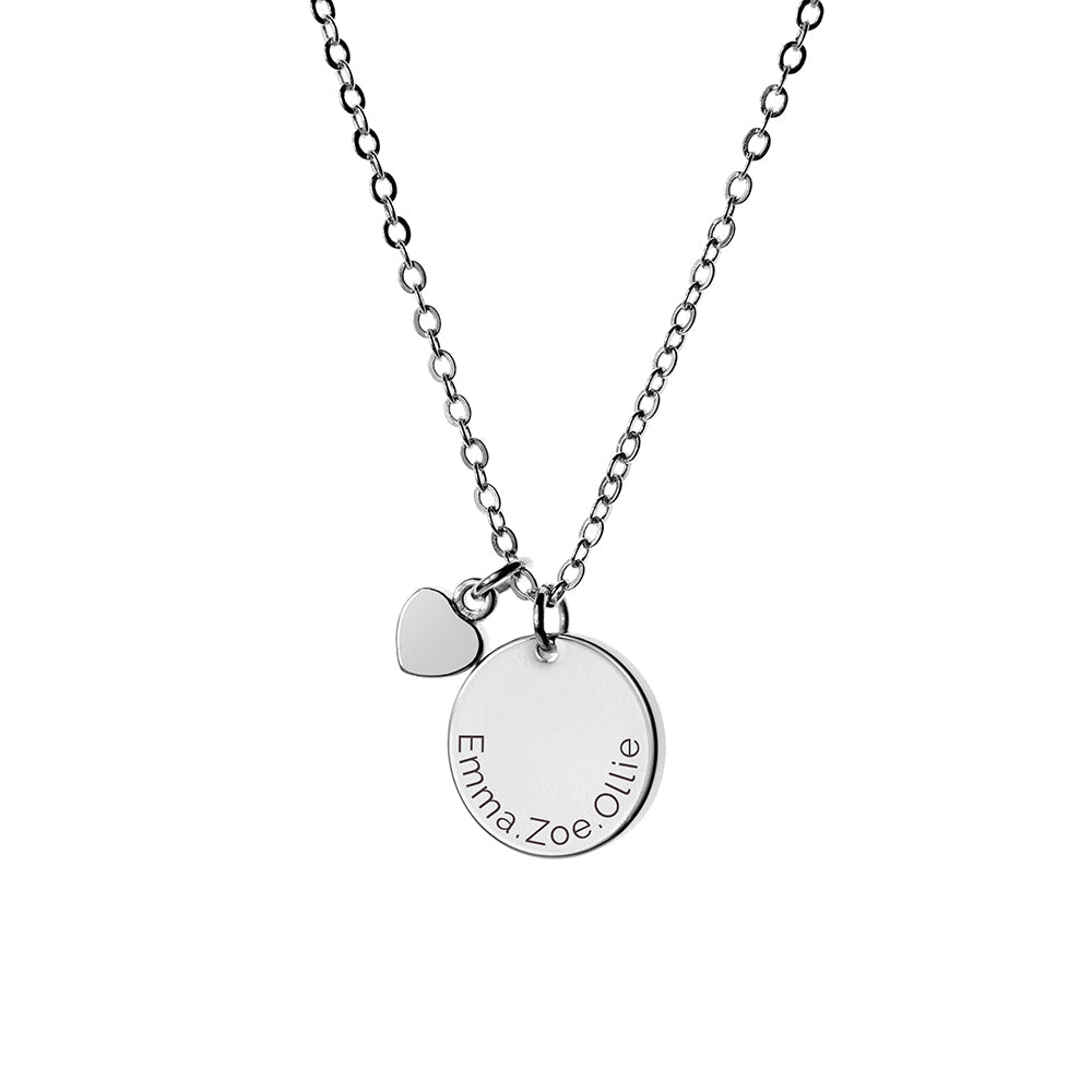 Personalised Polished Heart and Disc Necklaces: 6 - Silver - Necklaces By Gift Moments