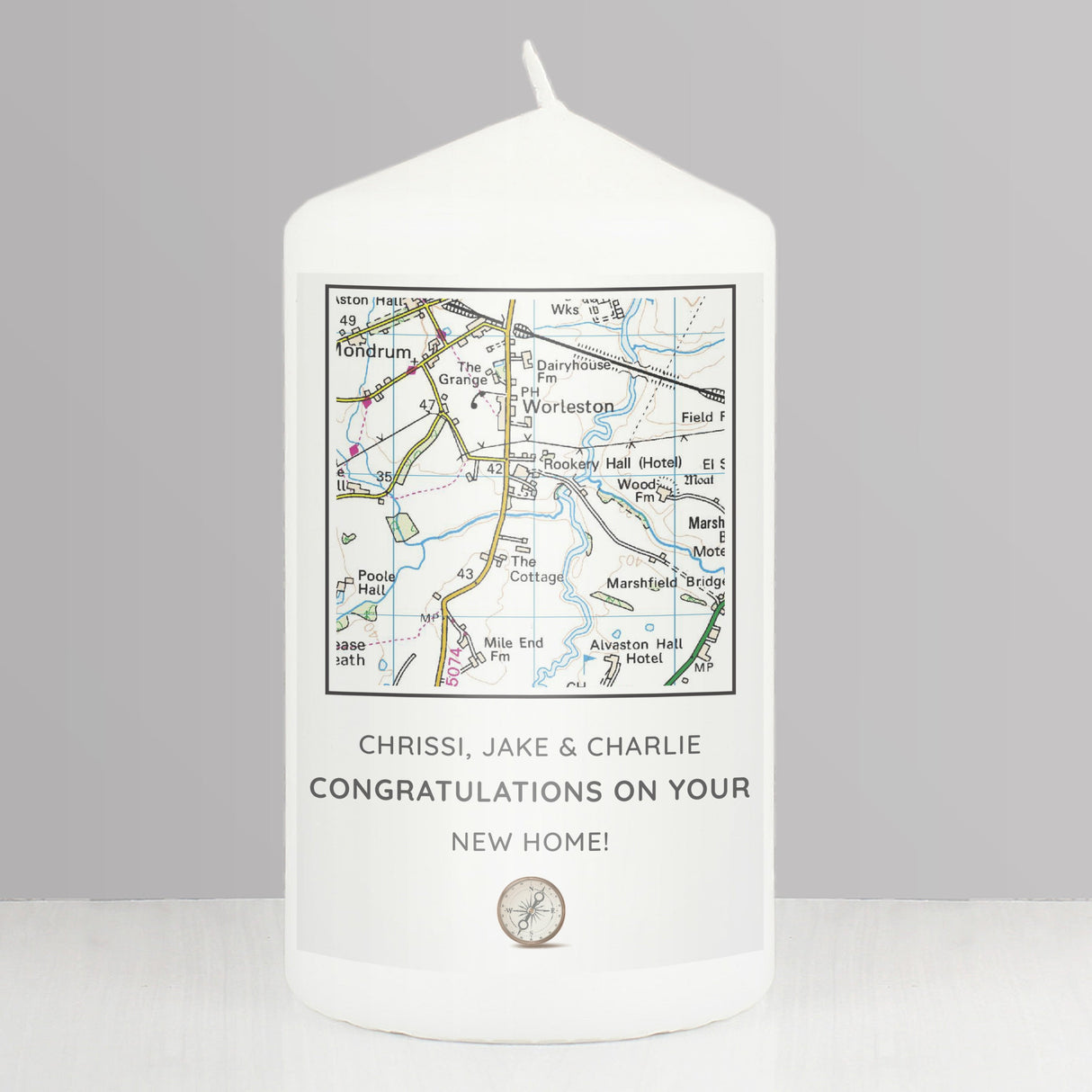 Personalised Present Day Map Compass Pillar Candle - Shop Candles At Gift Moments - 3