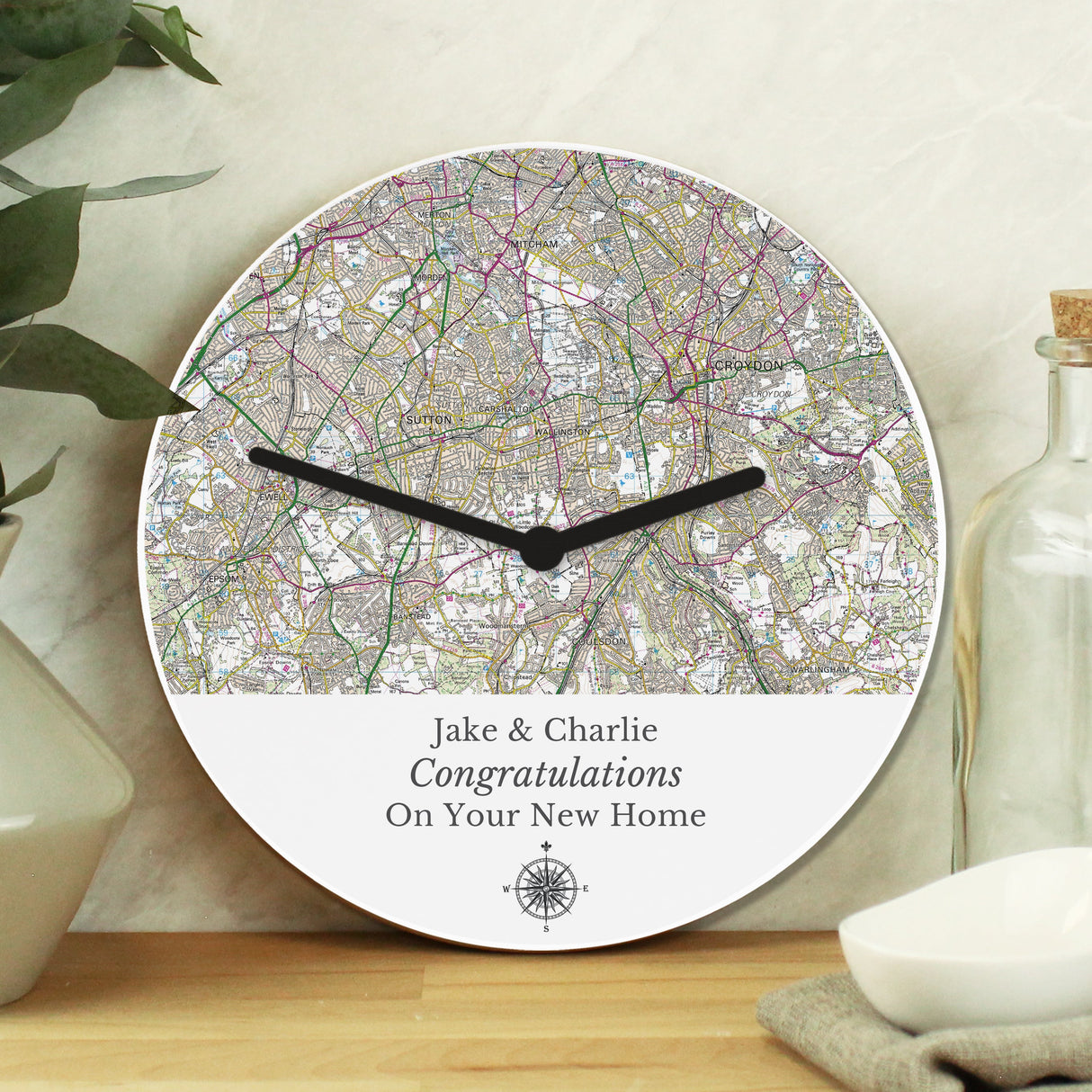 Personalised Present Day Map Compass Wall Clock - Shop Clocks At Gift Moments - 1