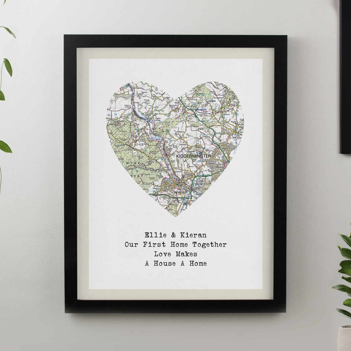 Personalised Present Day Map Heart Framed Prints - Black - Shop Framed Prints At Gift Moments - 2