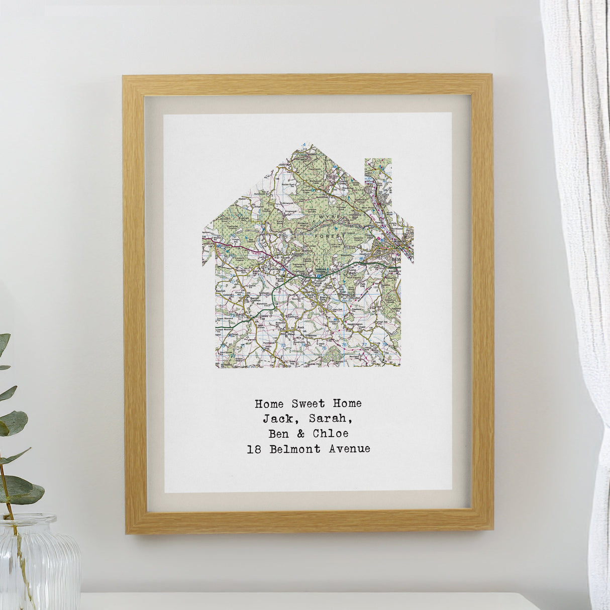 Personalised Present Day Map Home Framed Prints - Oak - Shop Framed Prints At Gift Moments - 1