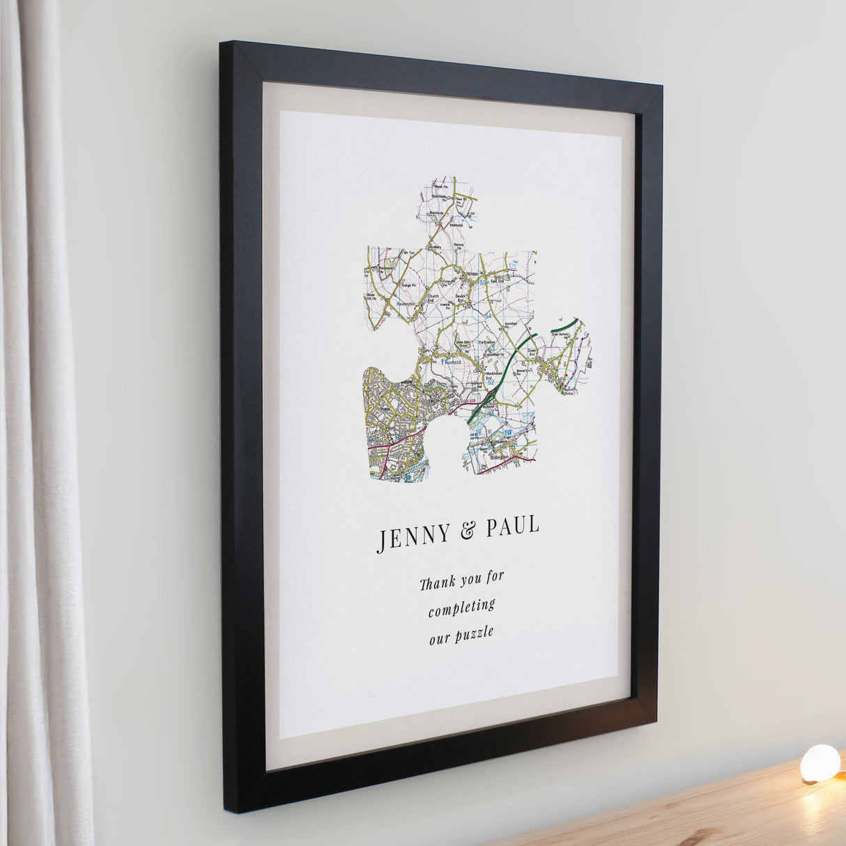 Personalised Present Day Map Puzzle Piece Framed Prints: 5 - Framed Prints By Gift Moments