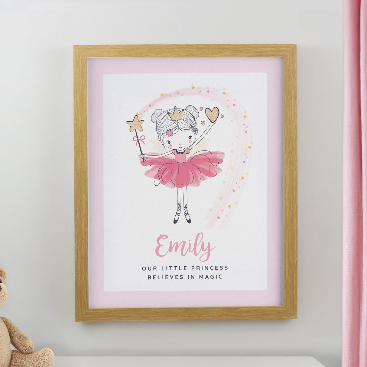 Personalised Princess Ballerina Framed Prints: 1 - Oak - Framed Prints By Gift Moments