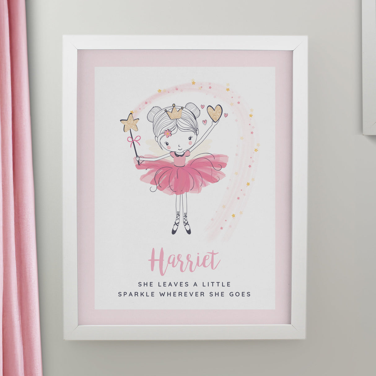 Personalised Princess Ballerina Framed Prints: 3 - White - Framed Prints By Gift Moments