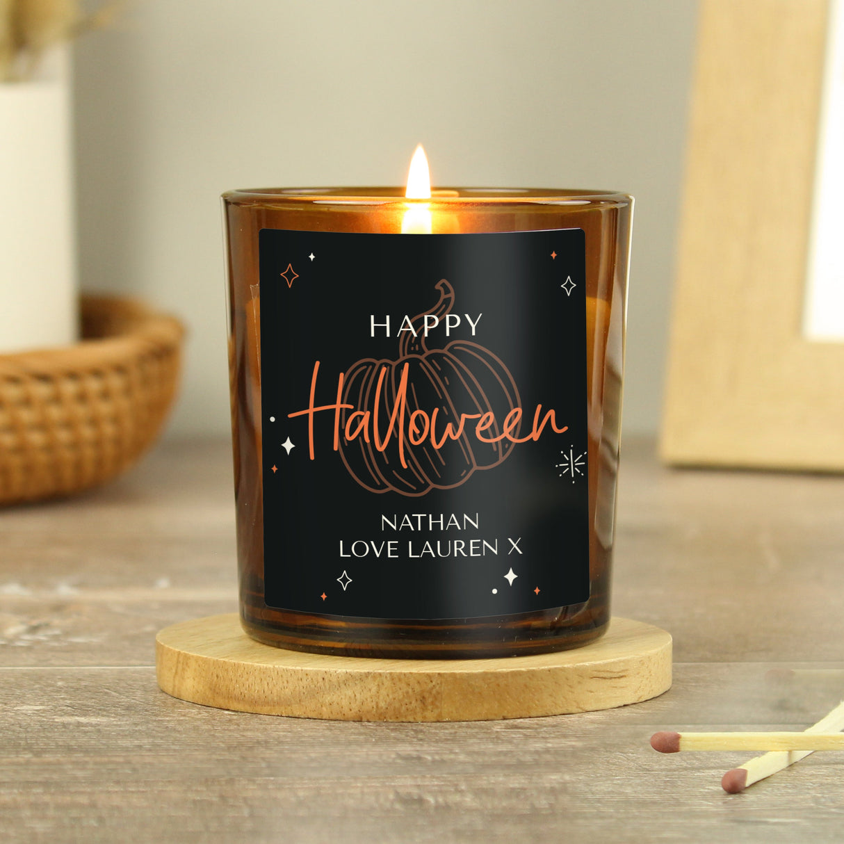 Personalised Pumpkin Amber Glass Candle: 2 - Candles By Gift Moments