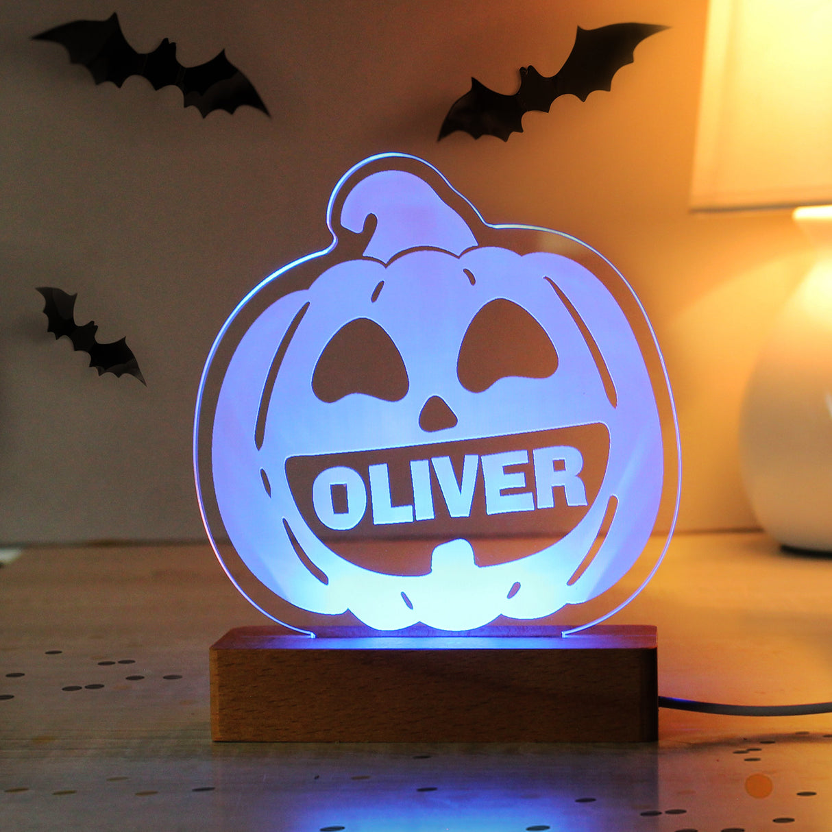 Personalised Pumpkin Wooden LED Light: 8 - LED Lighting By Gift Moments